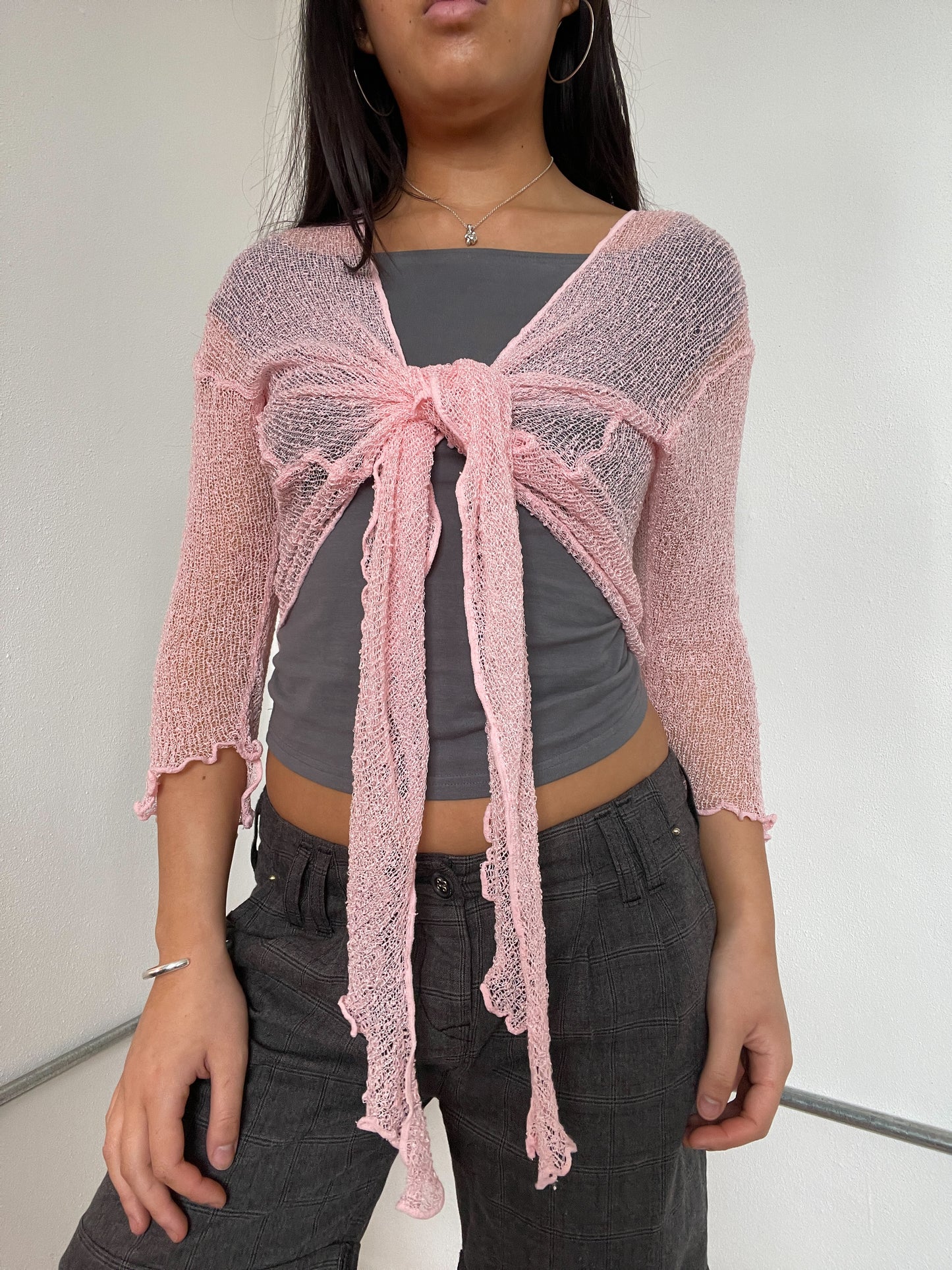 Baby Pink Sheer Tie-Up Top