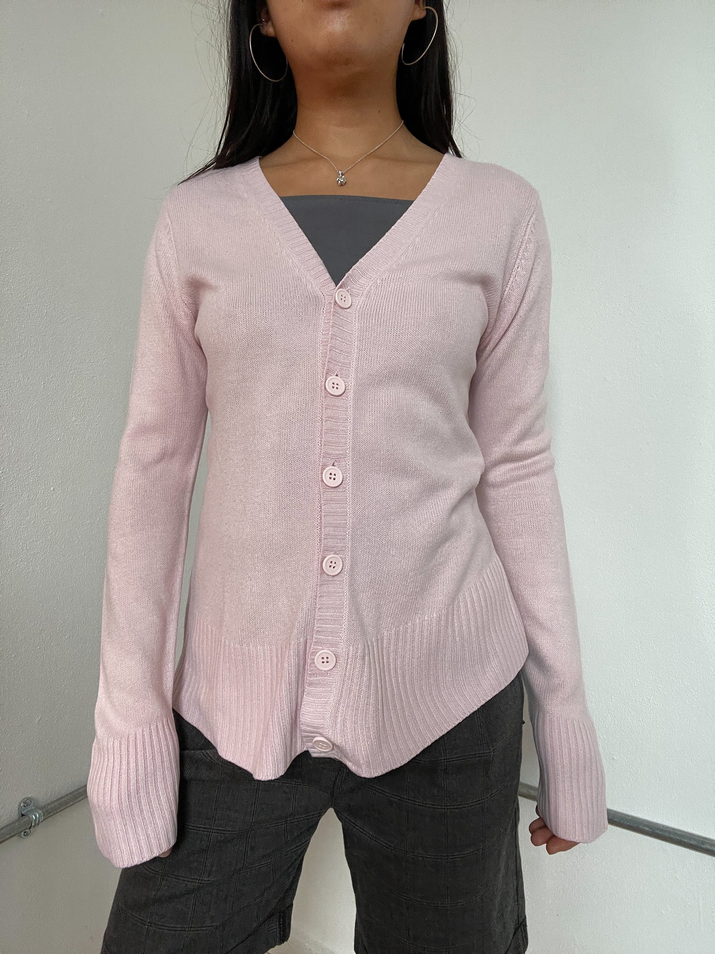 Baby Pink Long Sleeve Button Up Cardigan