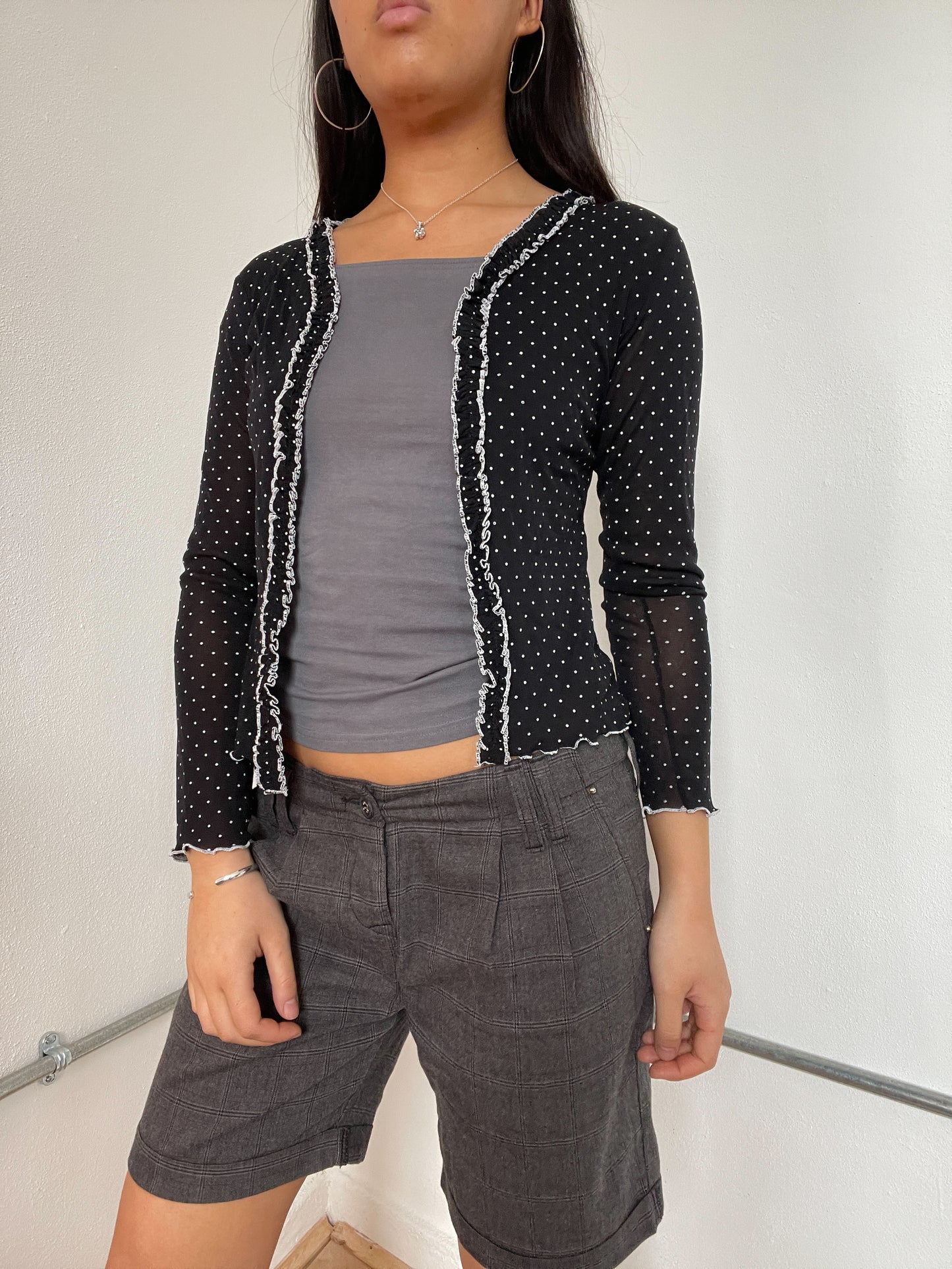 Black Dotted Mesh Cardigan