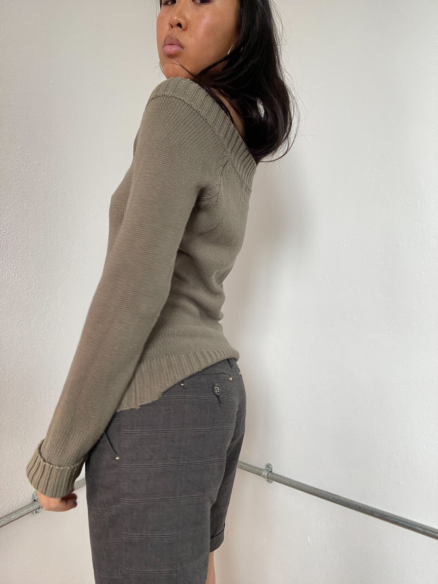 Khaki Long Sleeve Bardot Jumper