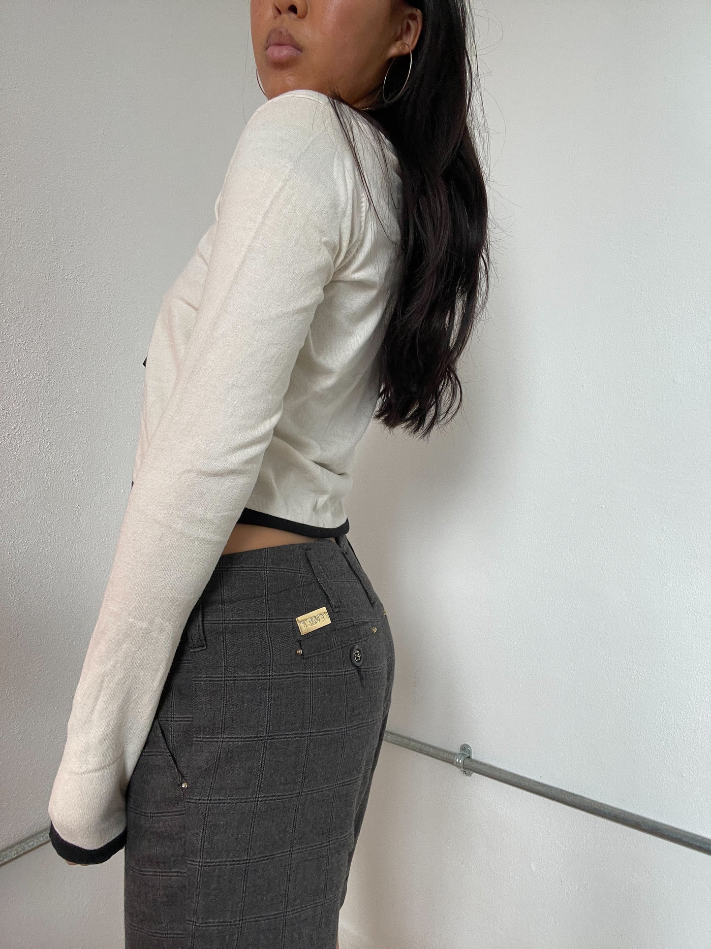 Cream and Black Knit Button Up