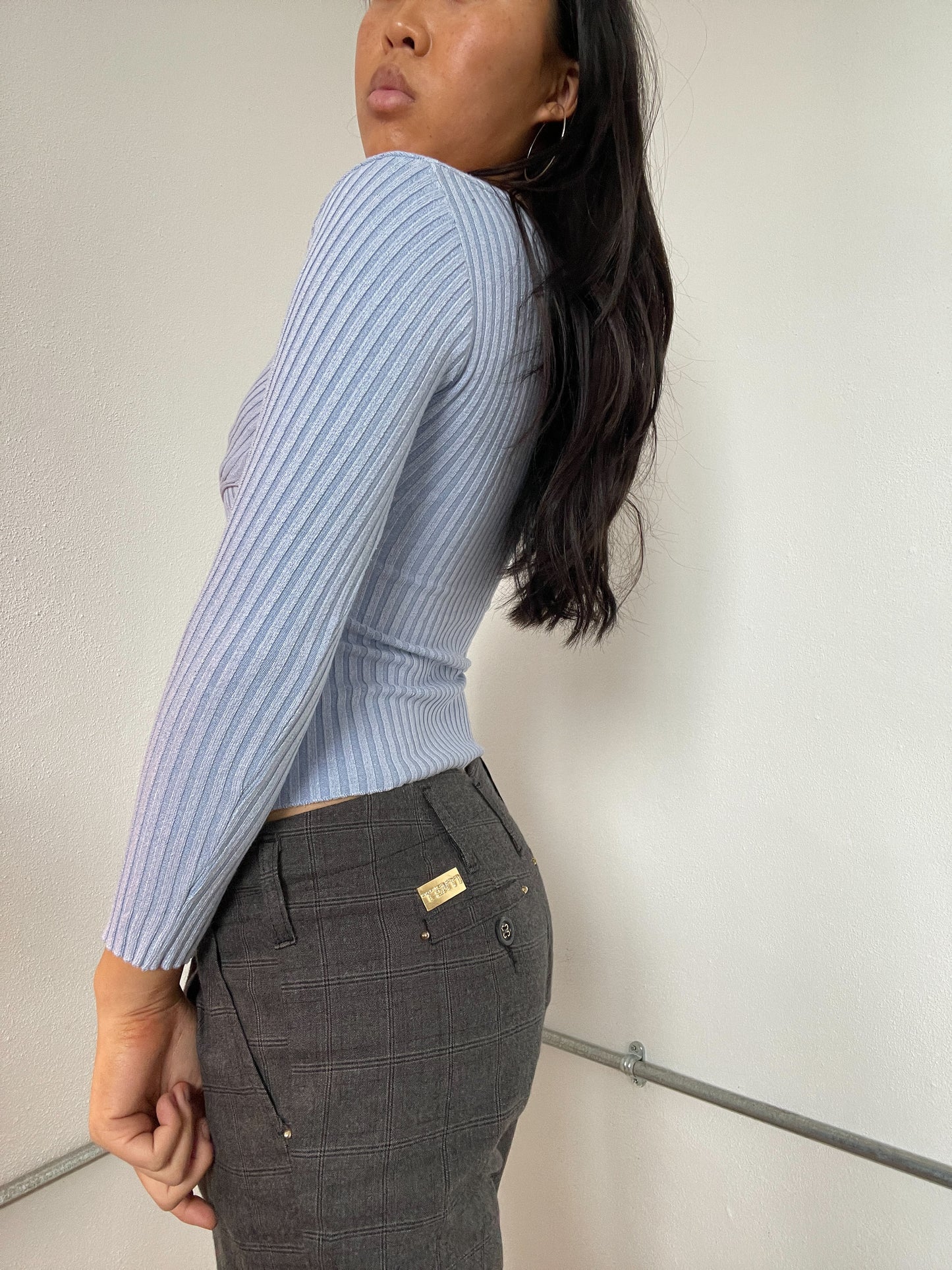 Baby Blue Ribbed Long Sleeve Top