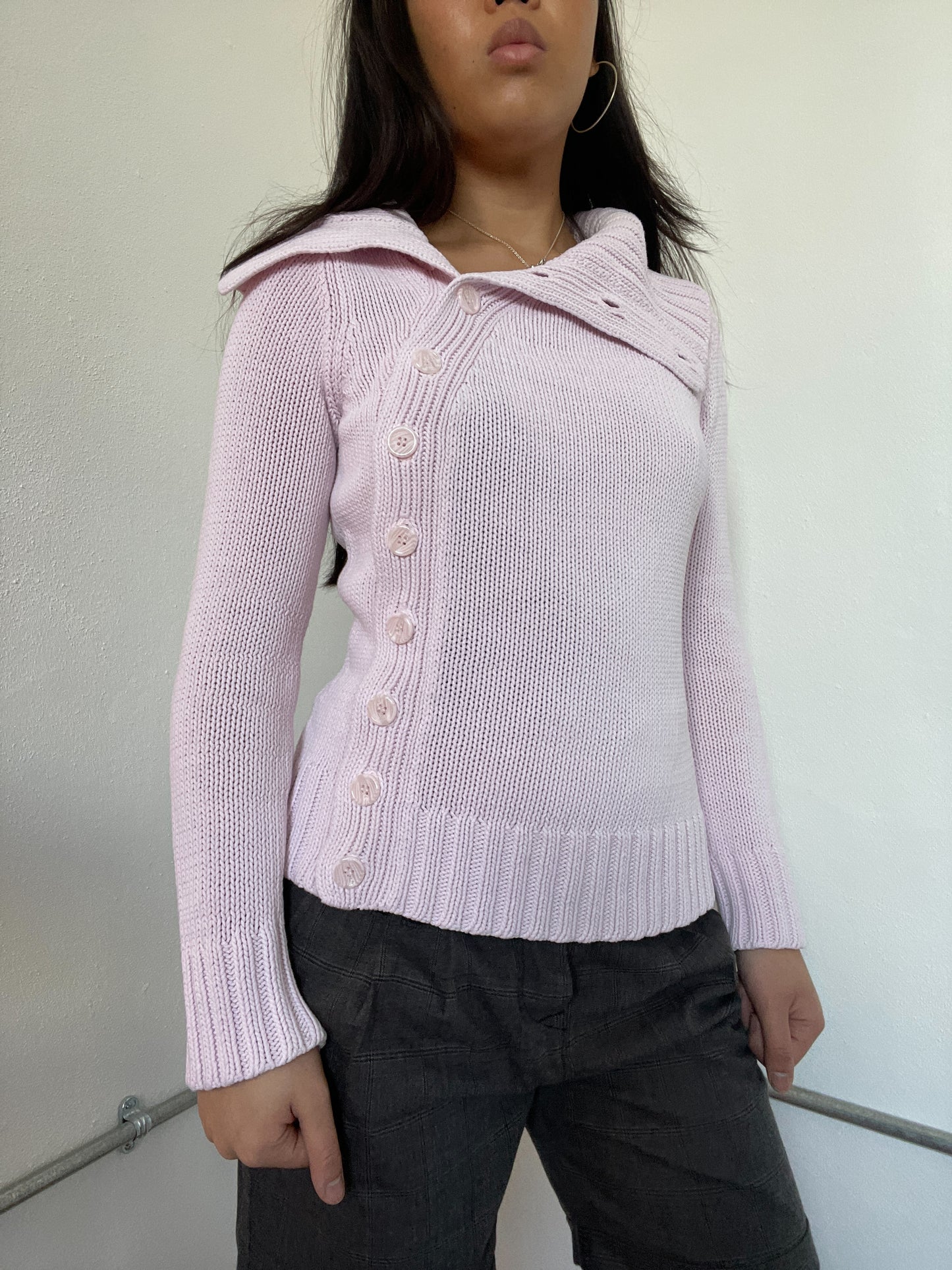 Baby Pink Asymmetric Long Sleeve Knit jumper
