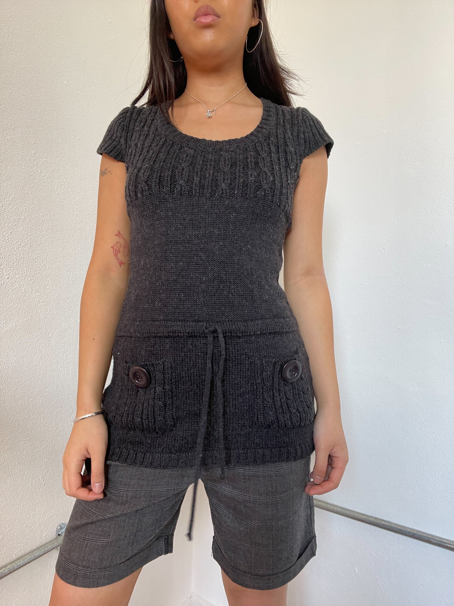 Dark Grey Knitted Dress Tunic Top