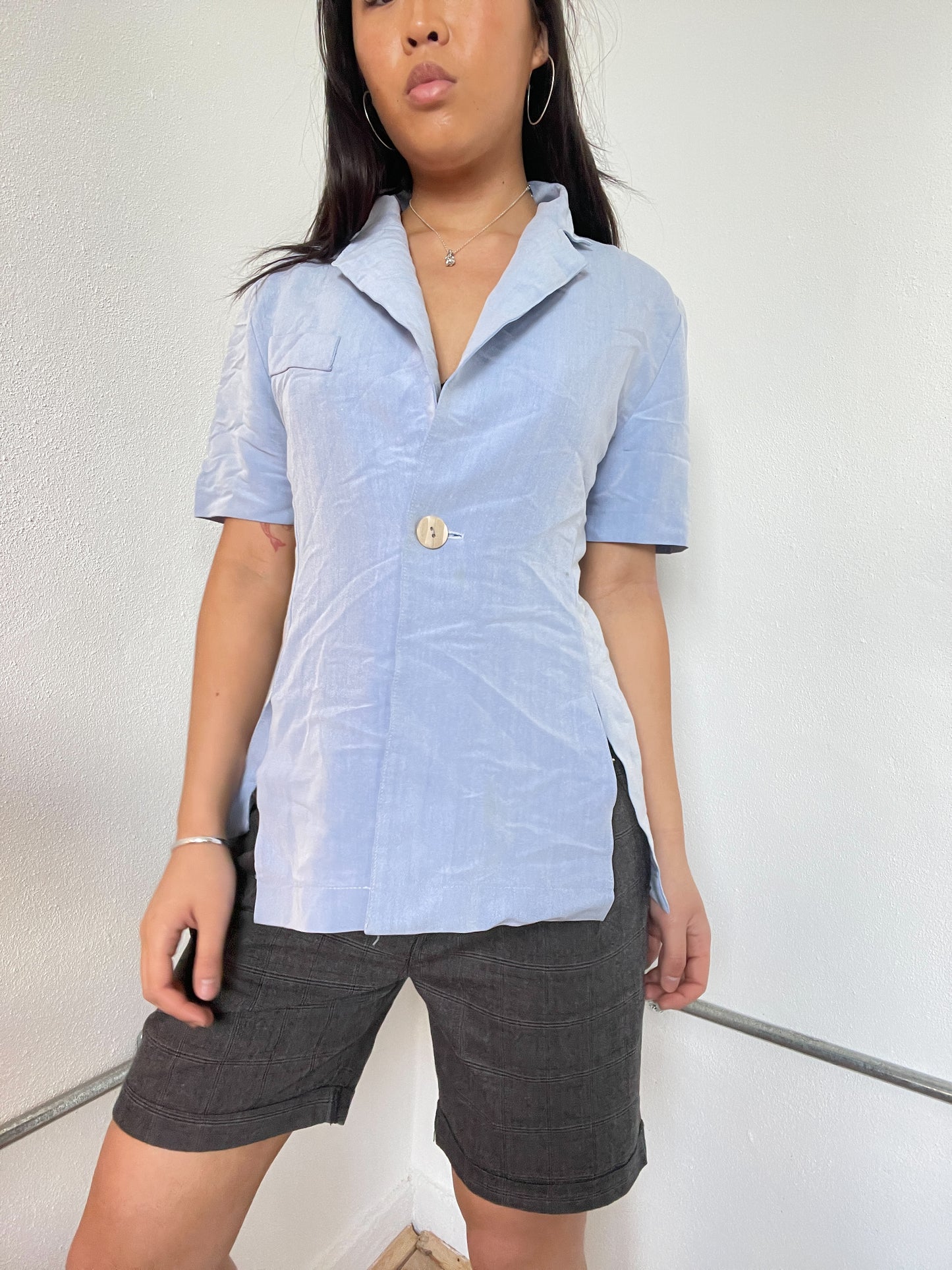 Blue Short Sleeve Collared Shirt