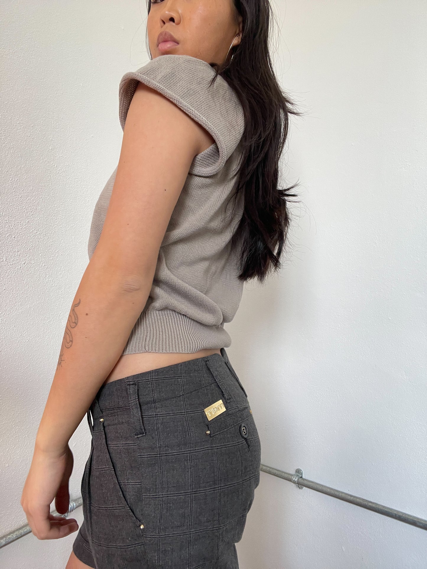 Light Beige Knitted Button Up Top