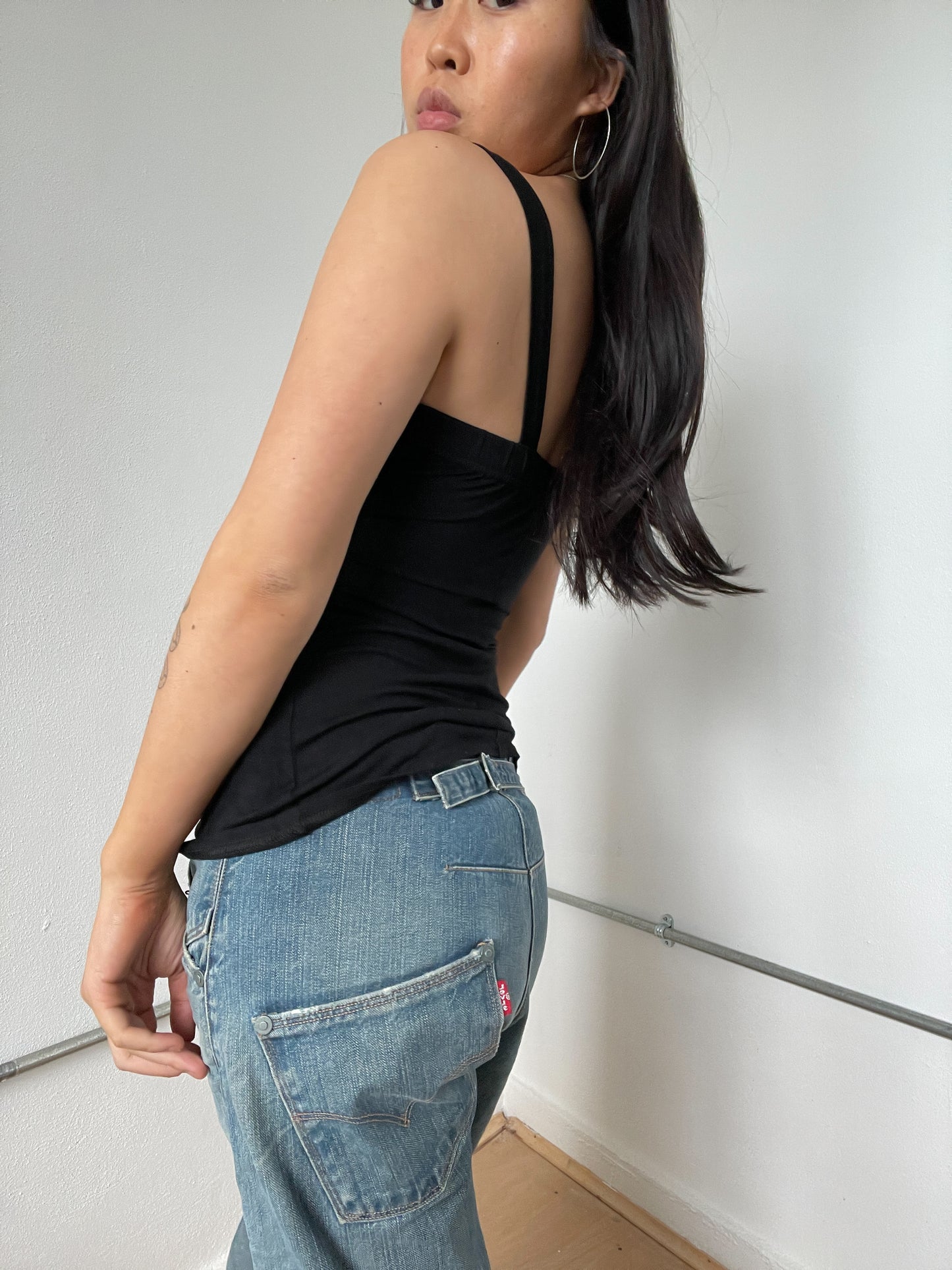Black Gathered Cami Top
