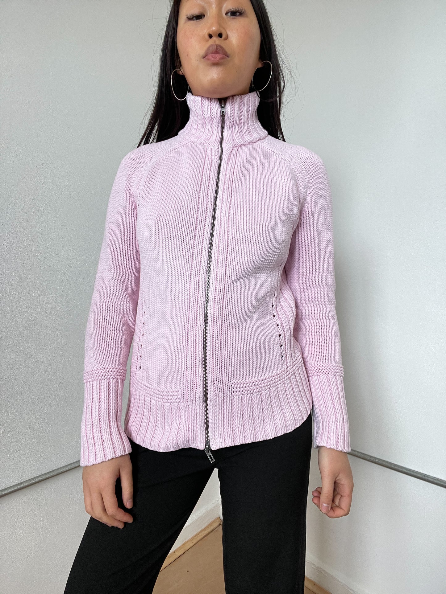 Baby Pink Double-Zip Cardigan