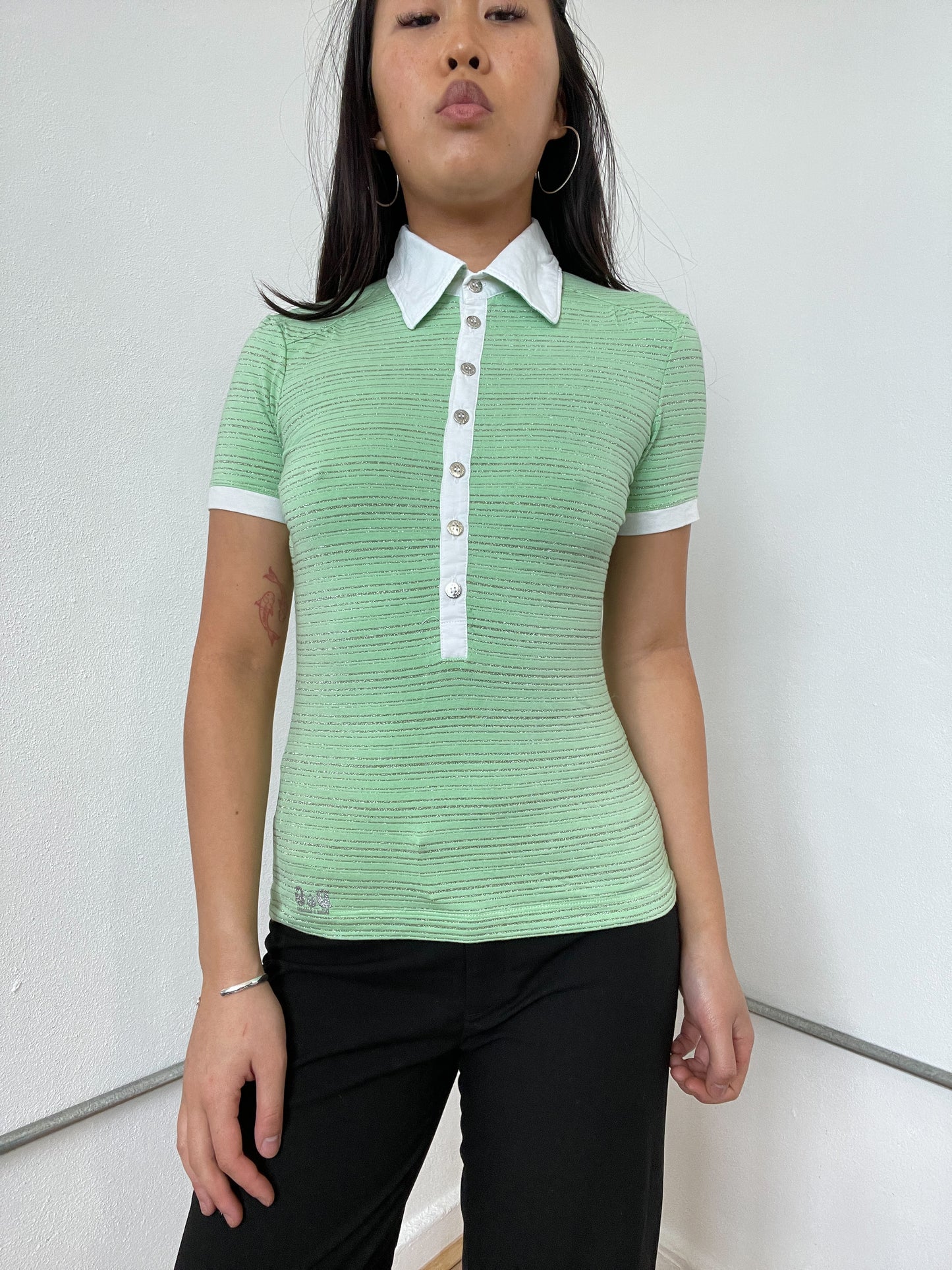 Green Patterned Collared Dolce and Gabbana Top