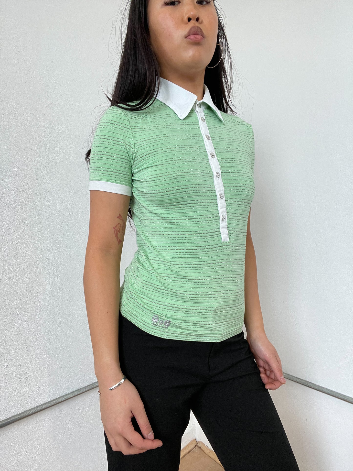 Green Patterned Collared Dolce and Gabbana Top