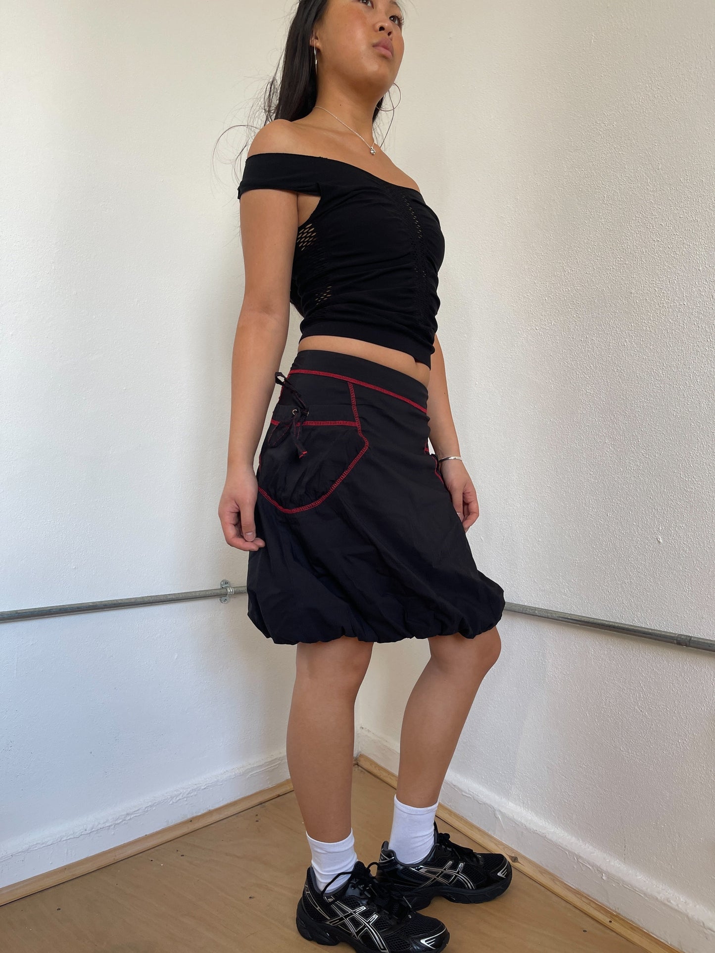 Black Bubble Hem Midi Skirt