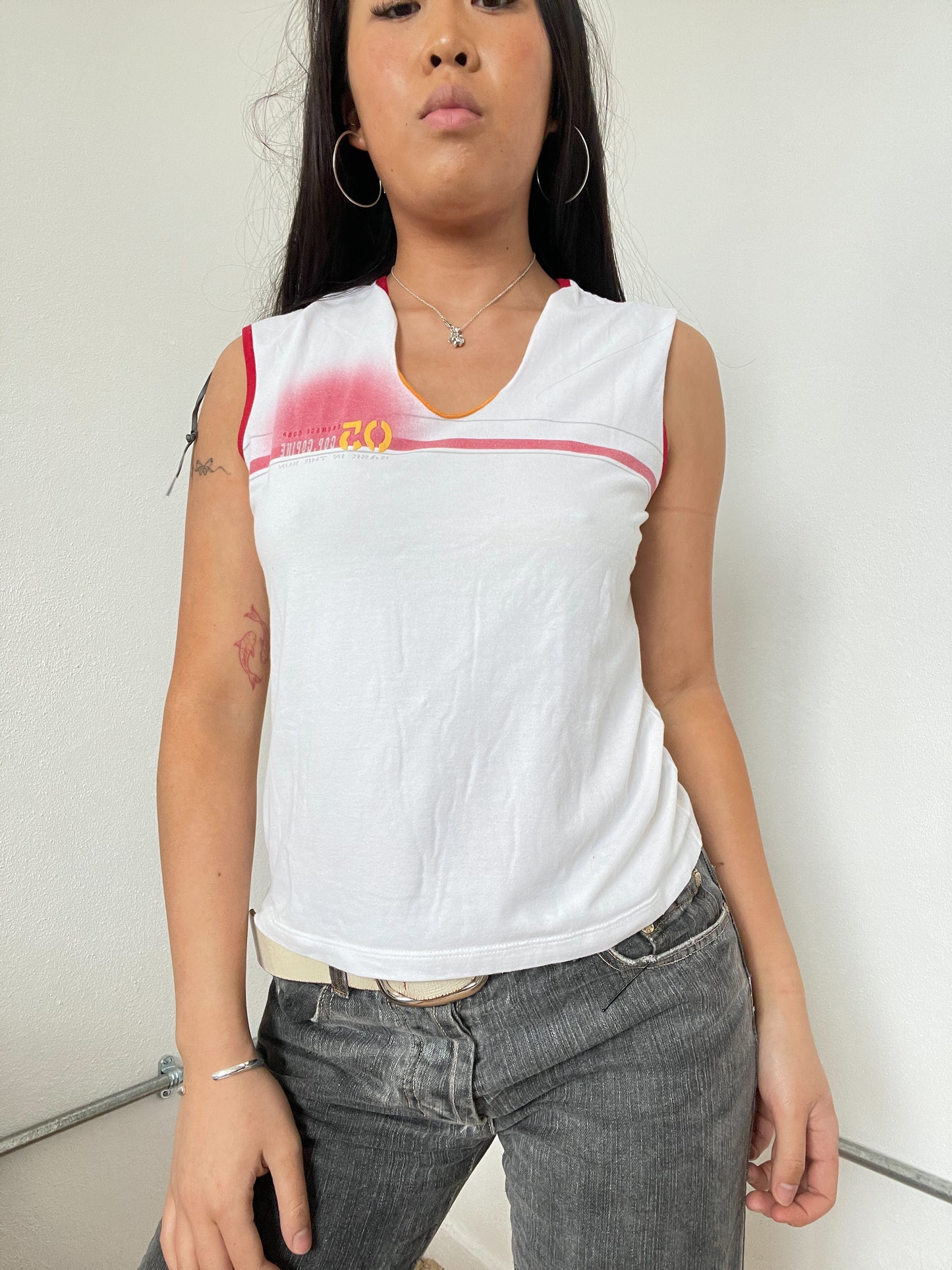 White Graphic Cop Copine Vest Top