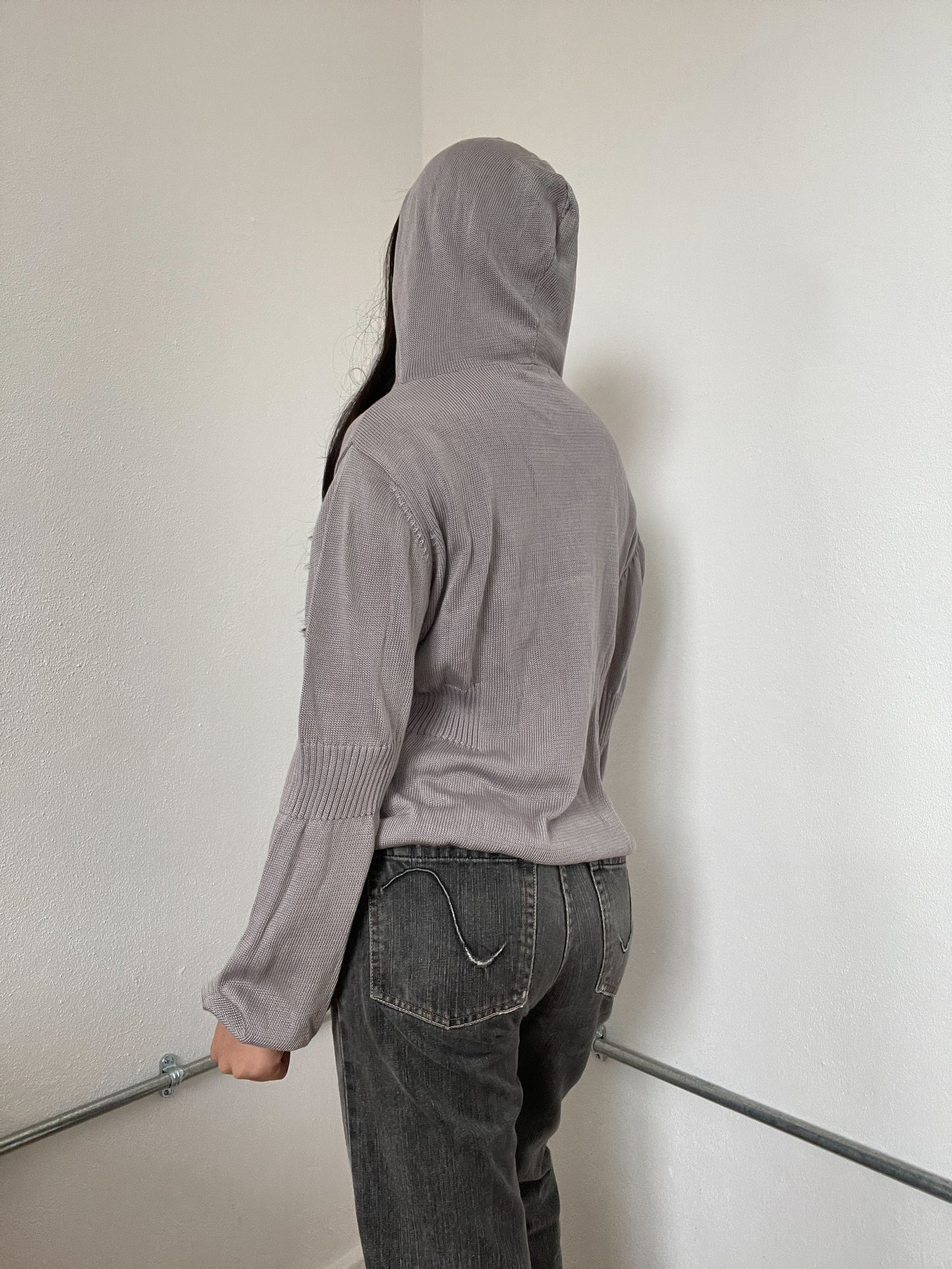 Grey Knitted Asymmetric Cardigan