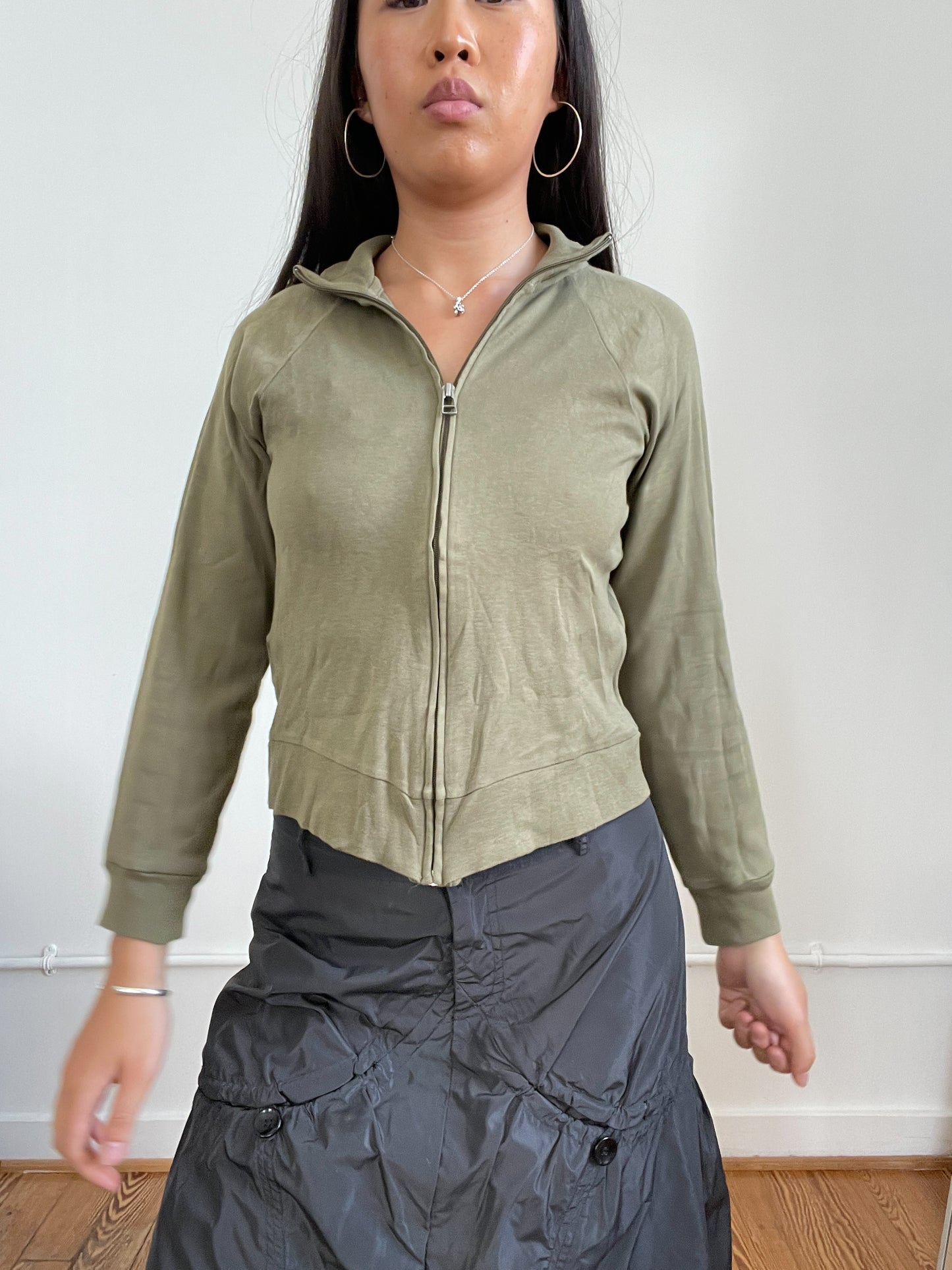 Khaki Green Zip-Up Track Jumper