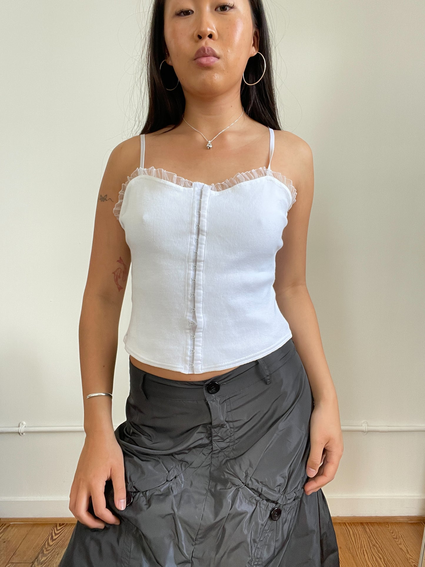 White Ribbed Corset Cami Top