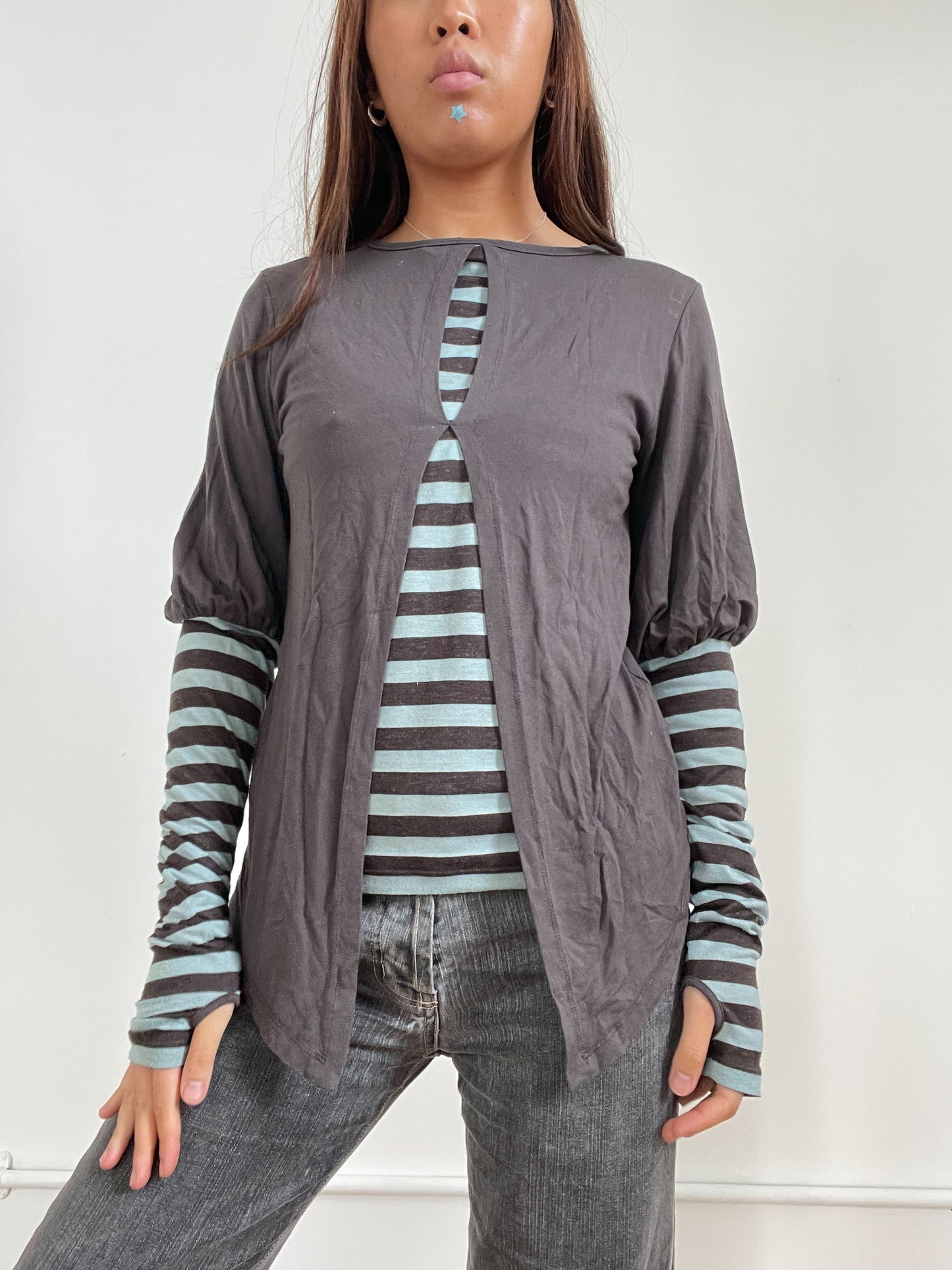 Vintage Striped Two Layer Cop Copine Top