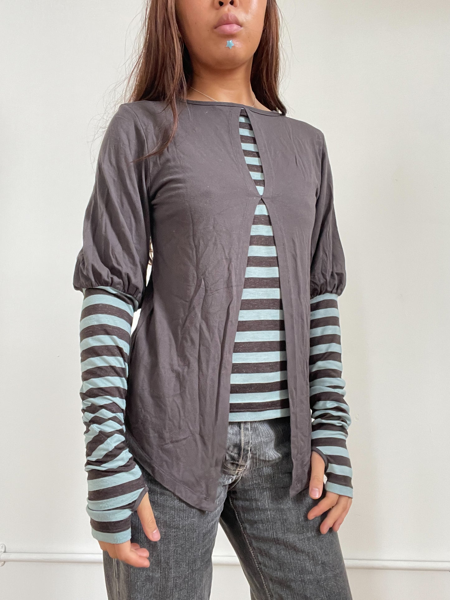 Vintage Striped Two Layer Cop Copine Top