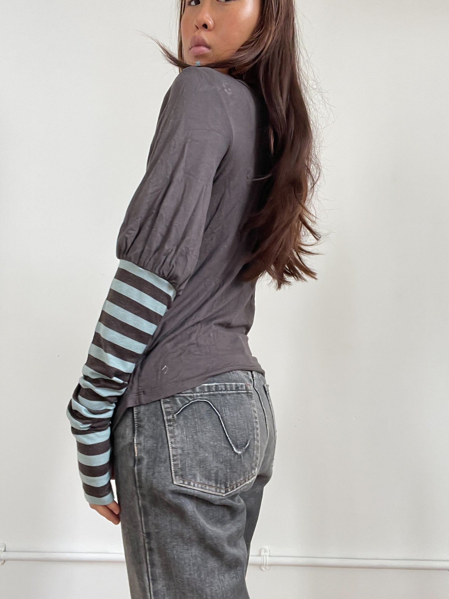 Vintage Striped Two Layer Cop Copine Top