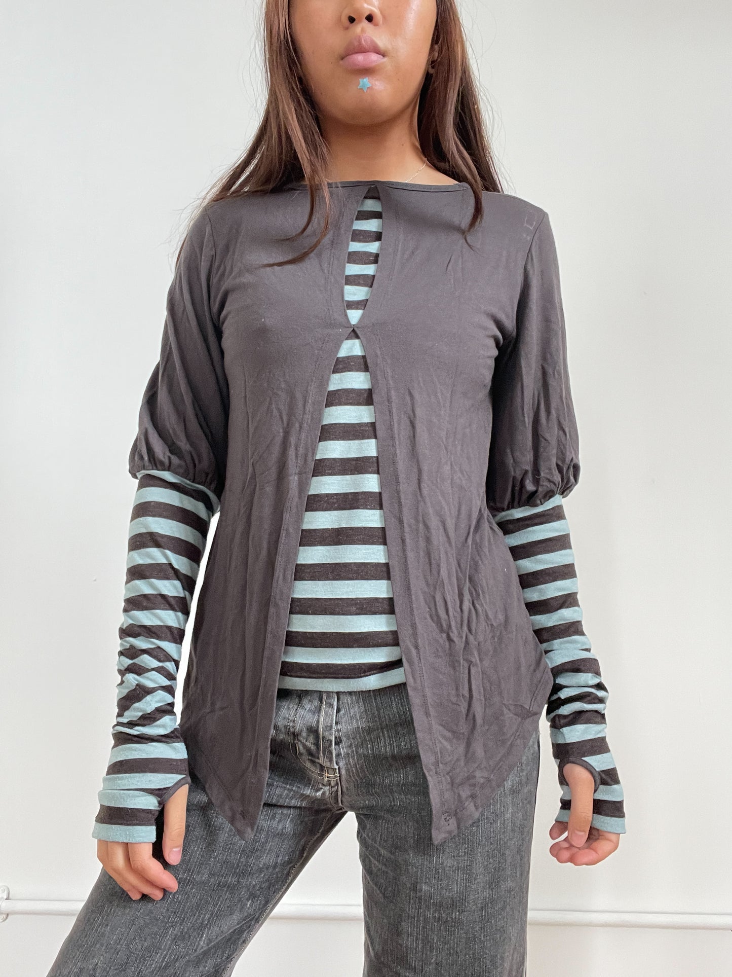 Vintage Striped Two Layer Cop Copine Top