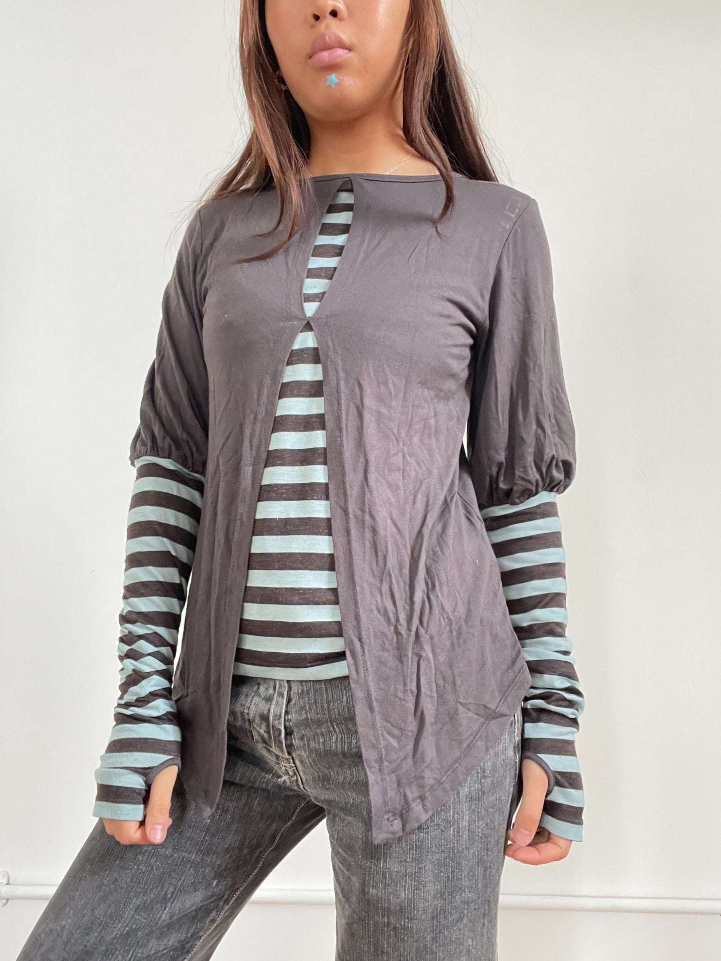 Vintage Striped Two Layer Cop Copine Top