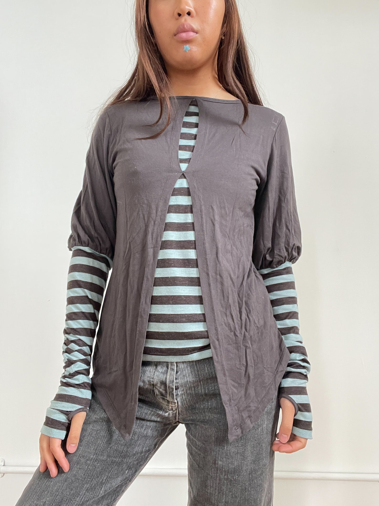 Vintage Striped Two Layer Cop Copine Top