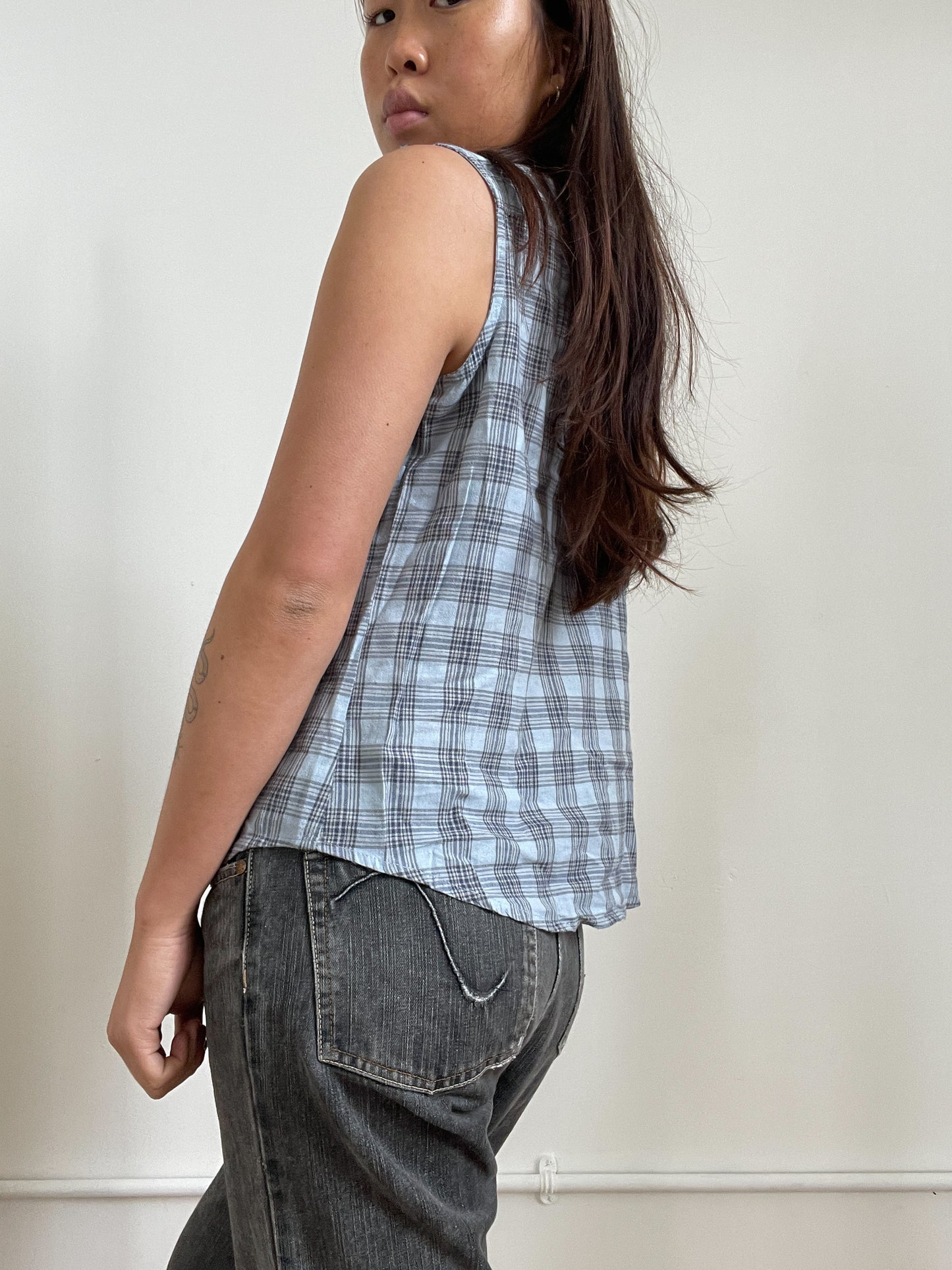 Vintage Sleeveless Checkered Shirt