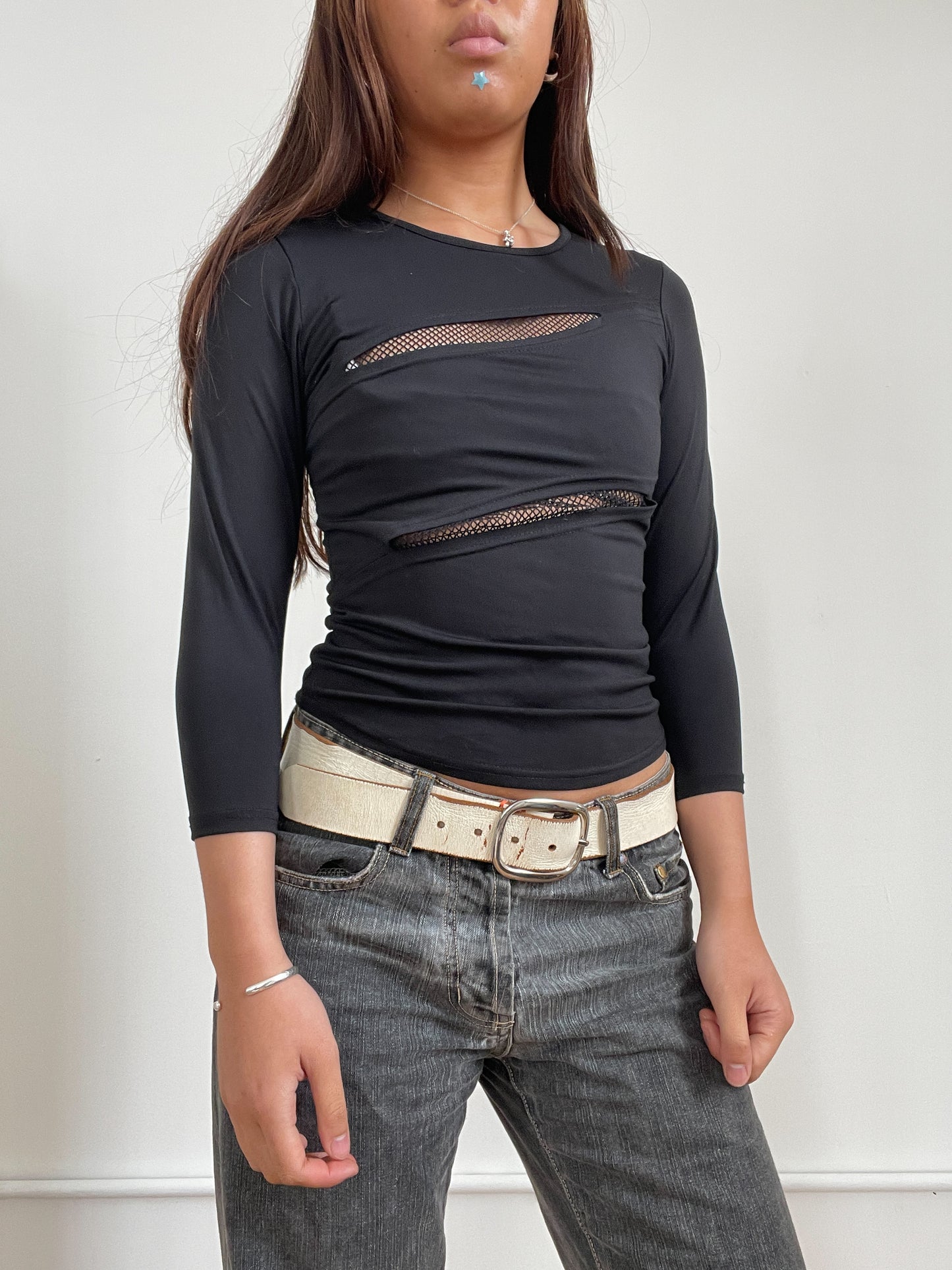 Vintage Black Top With Slash Detail