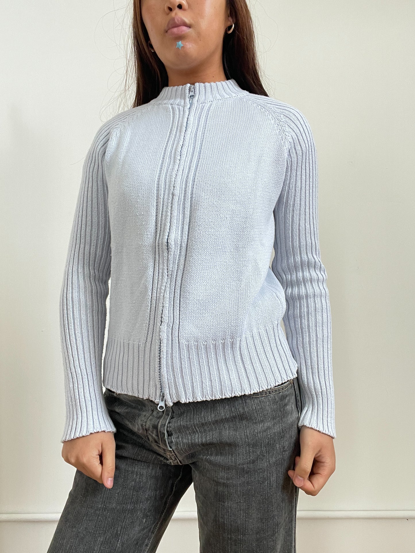 Vintage Baby Blue Double Zip Jumper