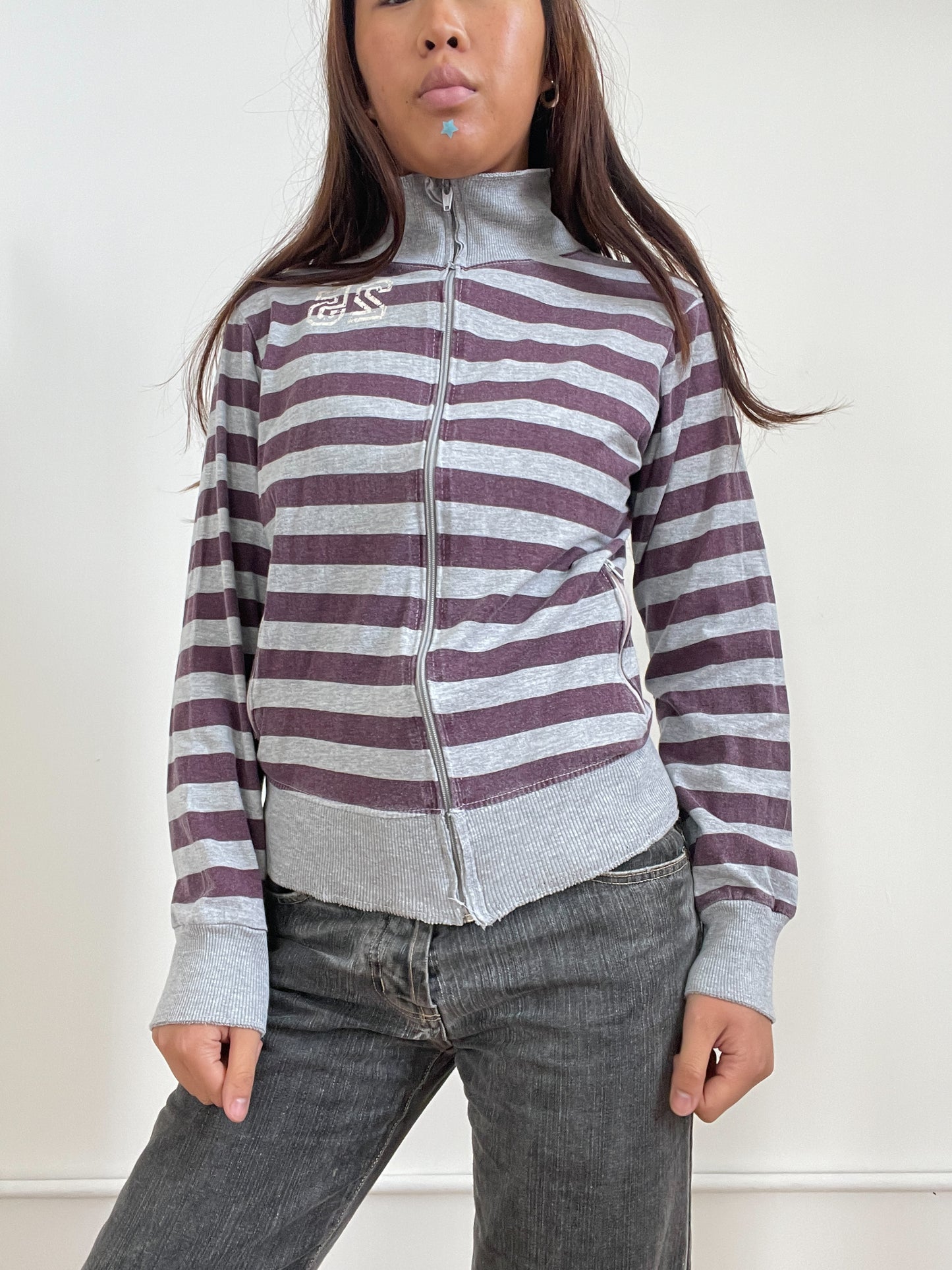 Vintage Stripe Zip Up Jumper