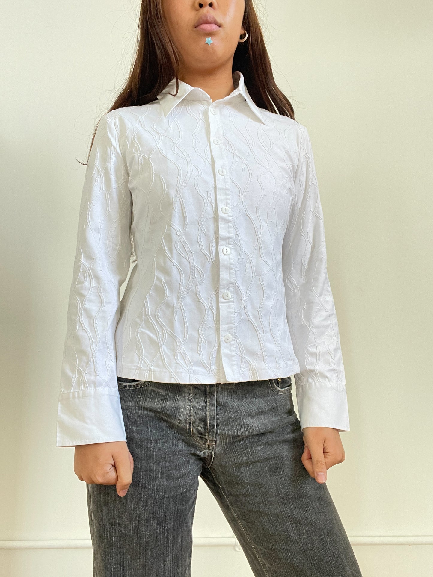 Vintage White Shirt With Embossing Detail