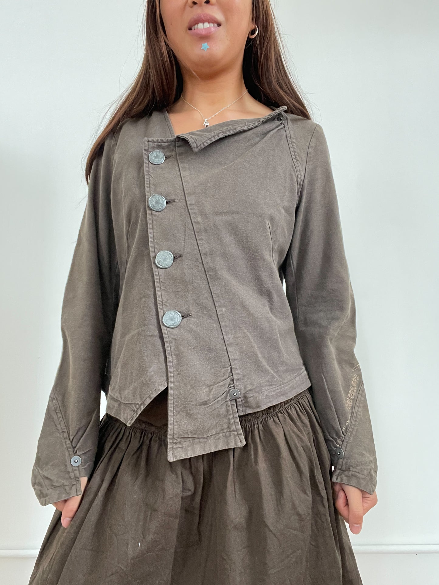 Brown Asymmetric Button Up Jacket