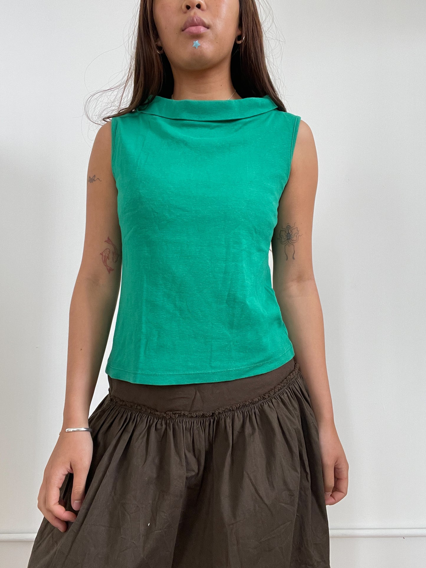 Green Boat Neck Tank Top
