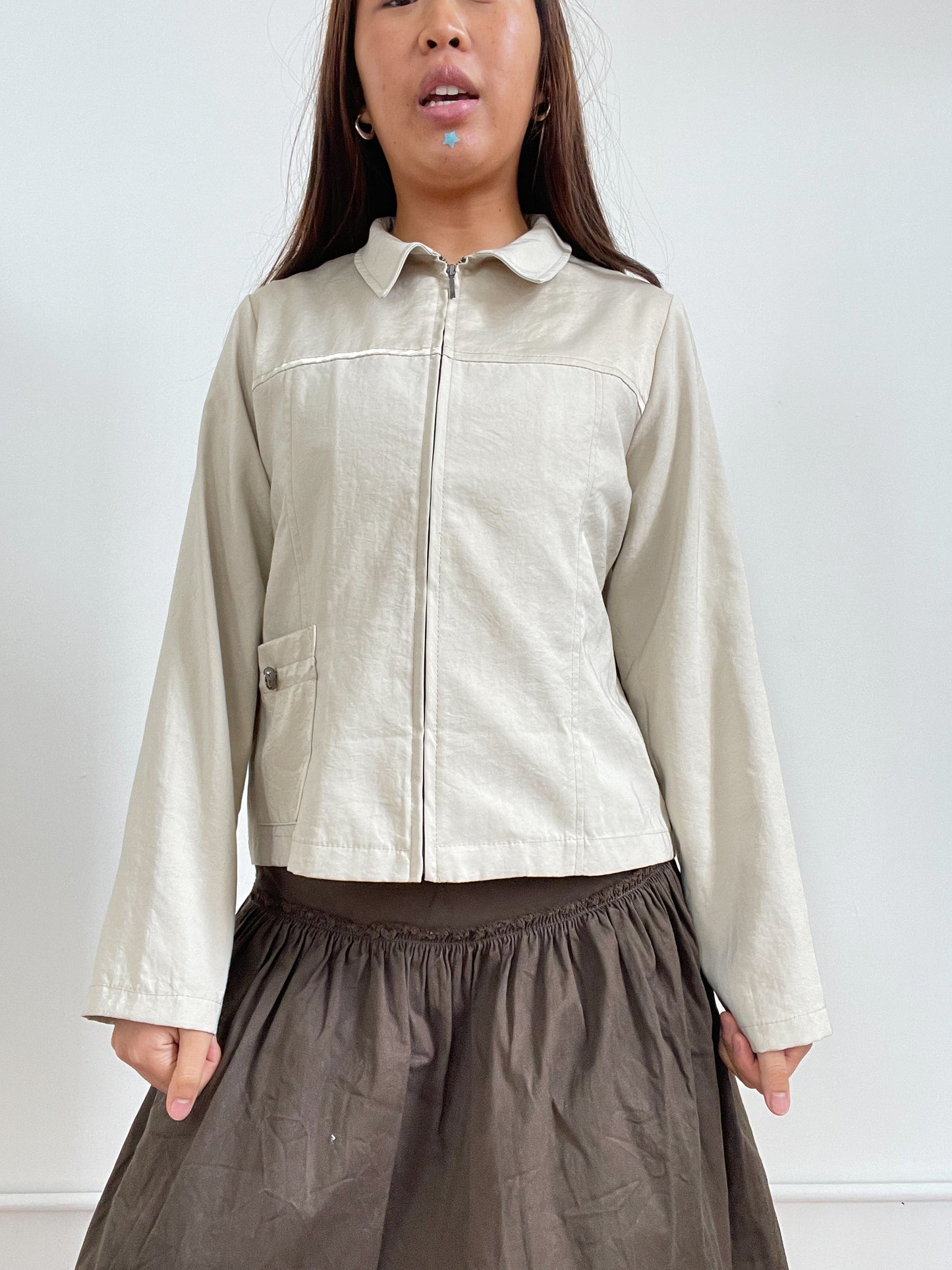 Cream White Zip Up Jacket