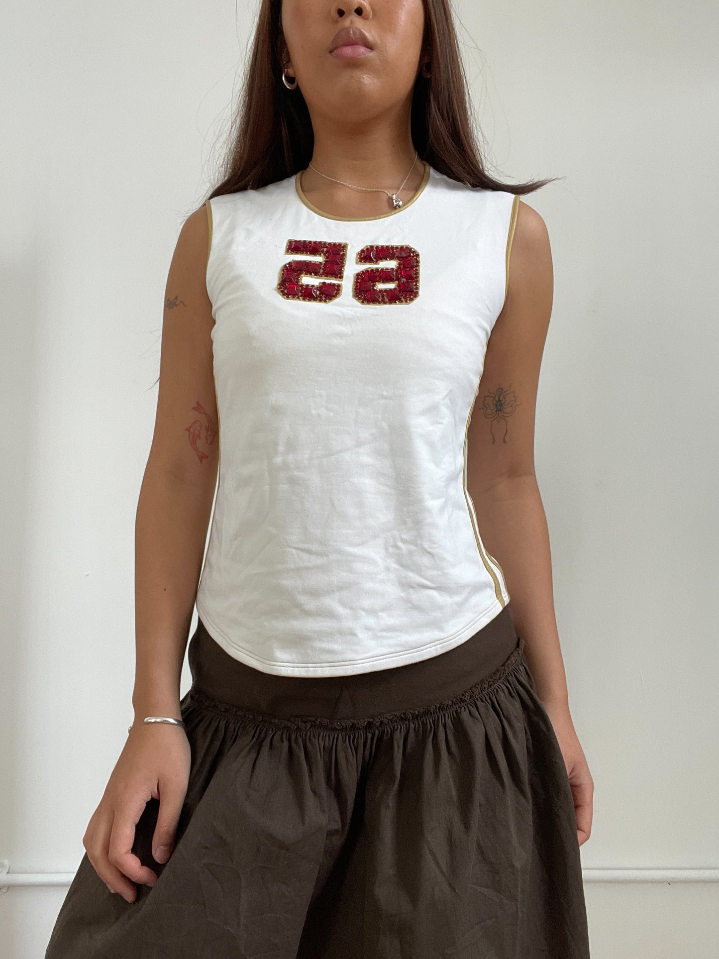 Vintage Sporty White Graphic Vest Top