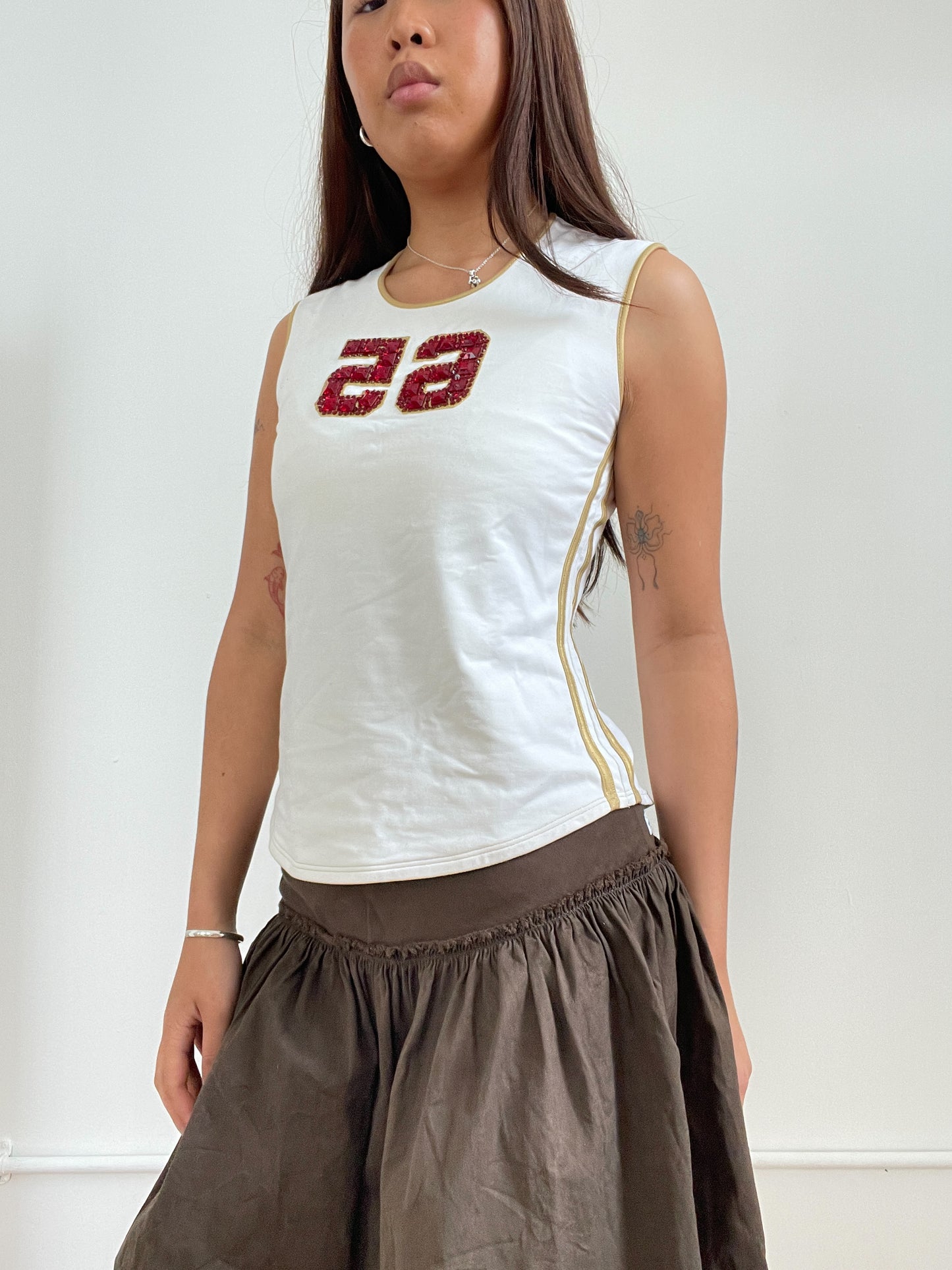 Vintage Sporty White Graphic Vest Top