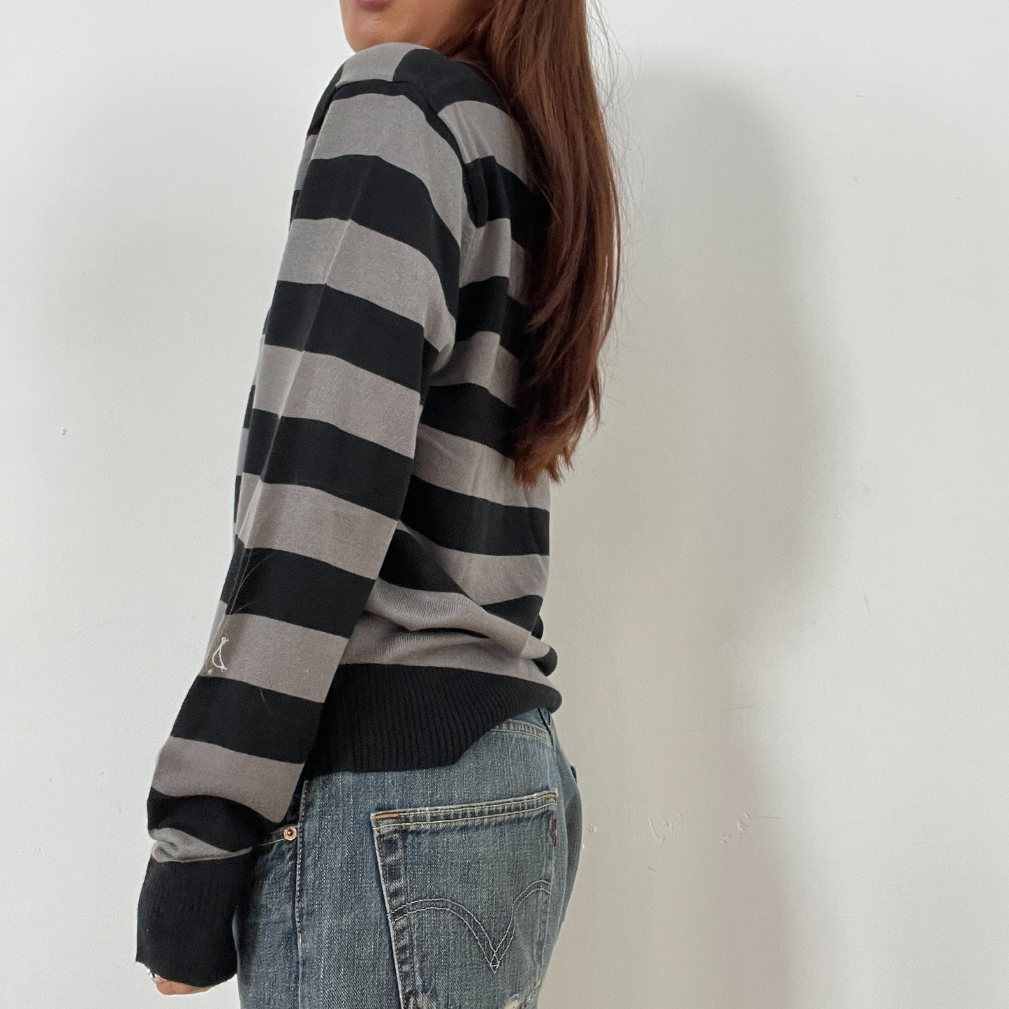 Black And Grey Stripy Cardigan
