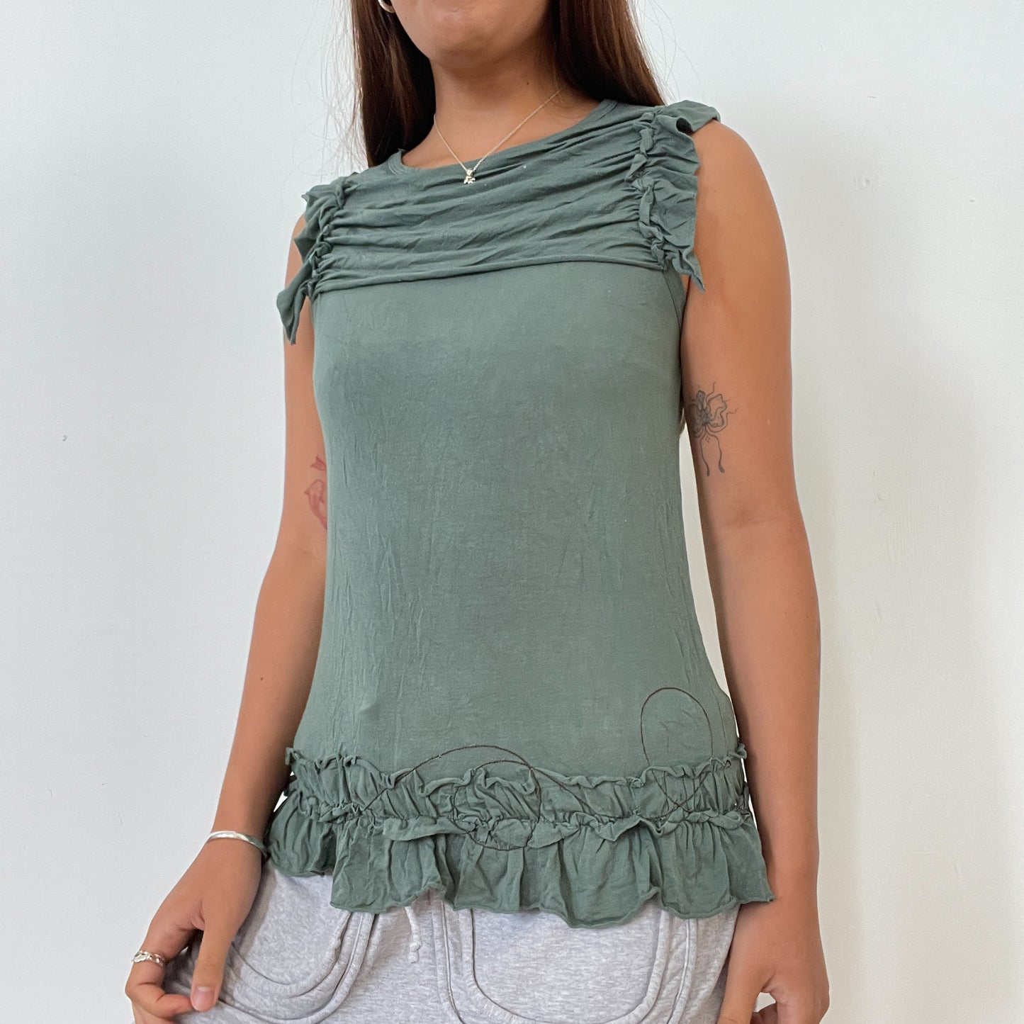 Vintage Green Teal Textured Vest Cop Copine Top