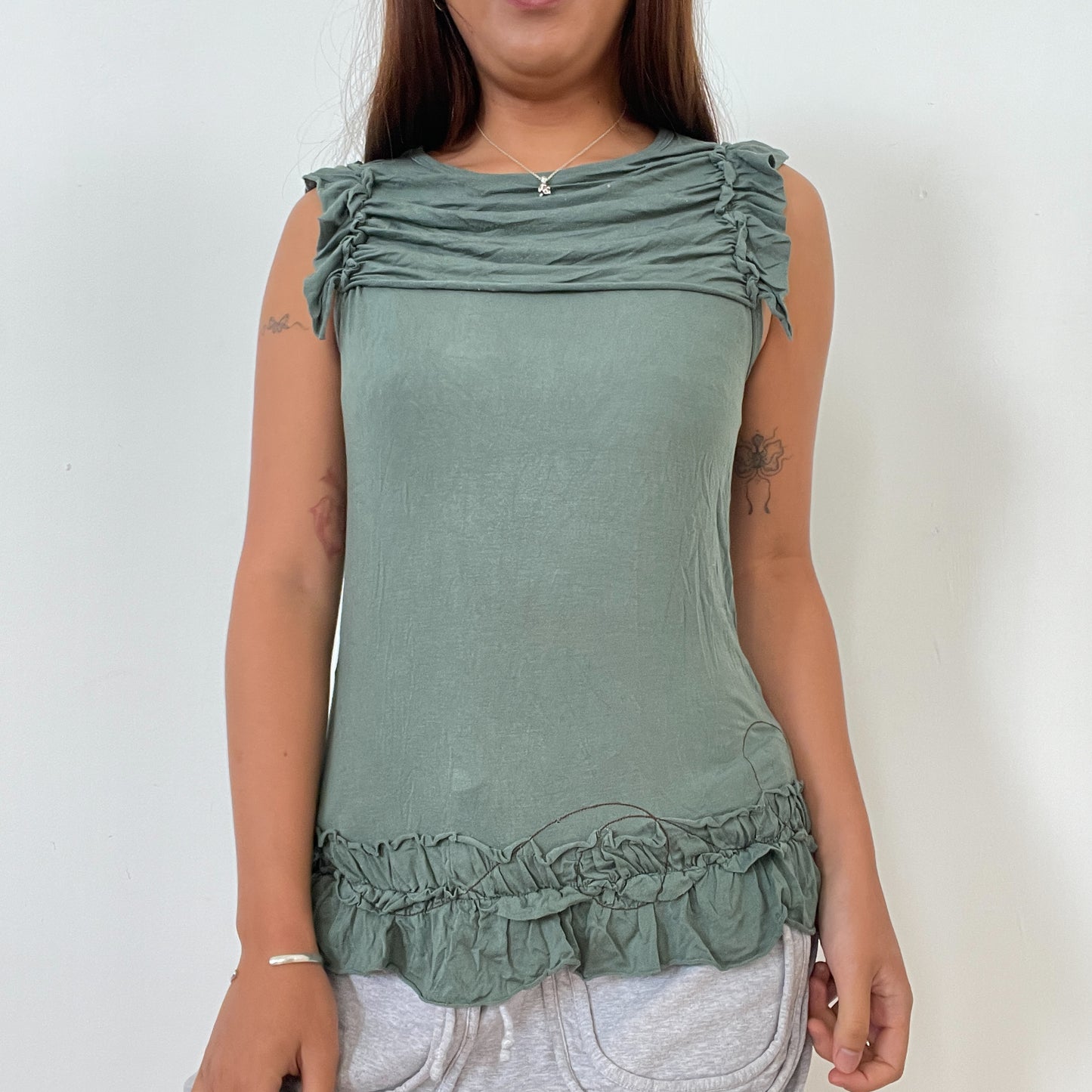 Vintage Green Teal Textured Vest Cop Copine Top