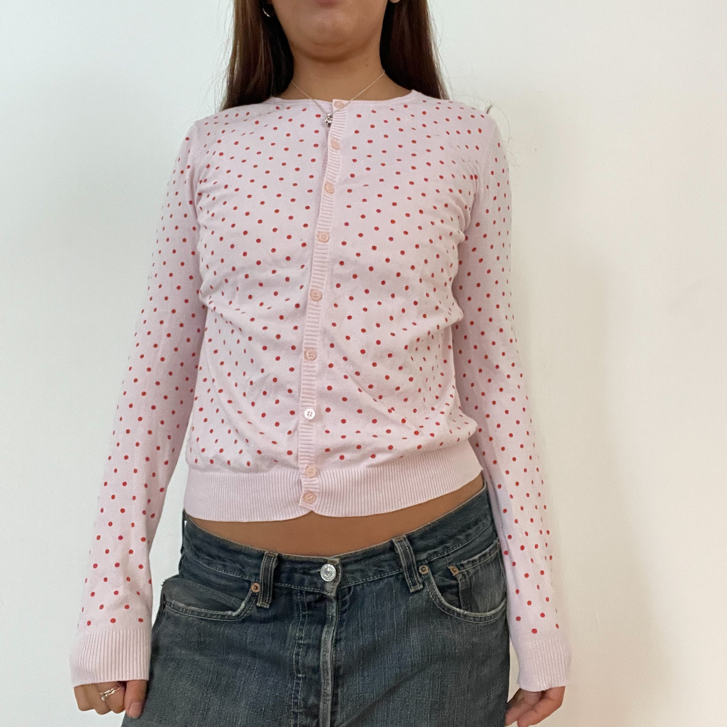 Vintage Baby Pink Polka Dot Cardigan