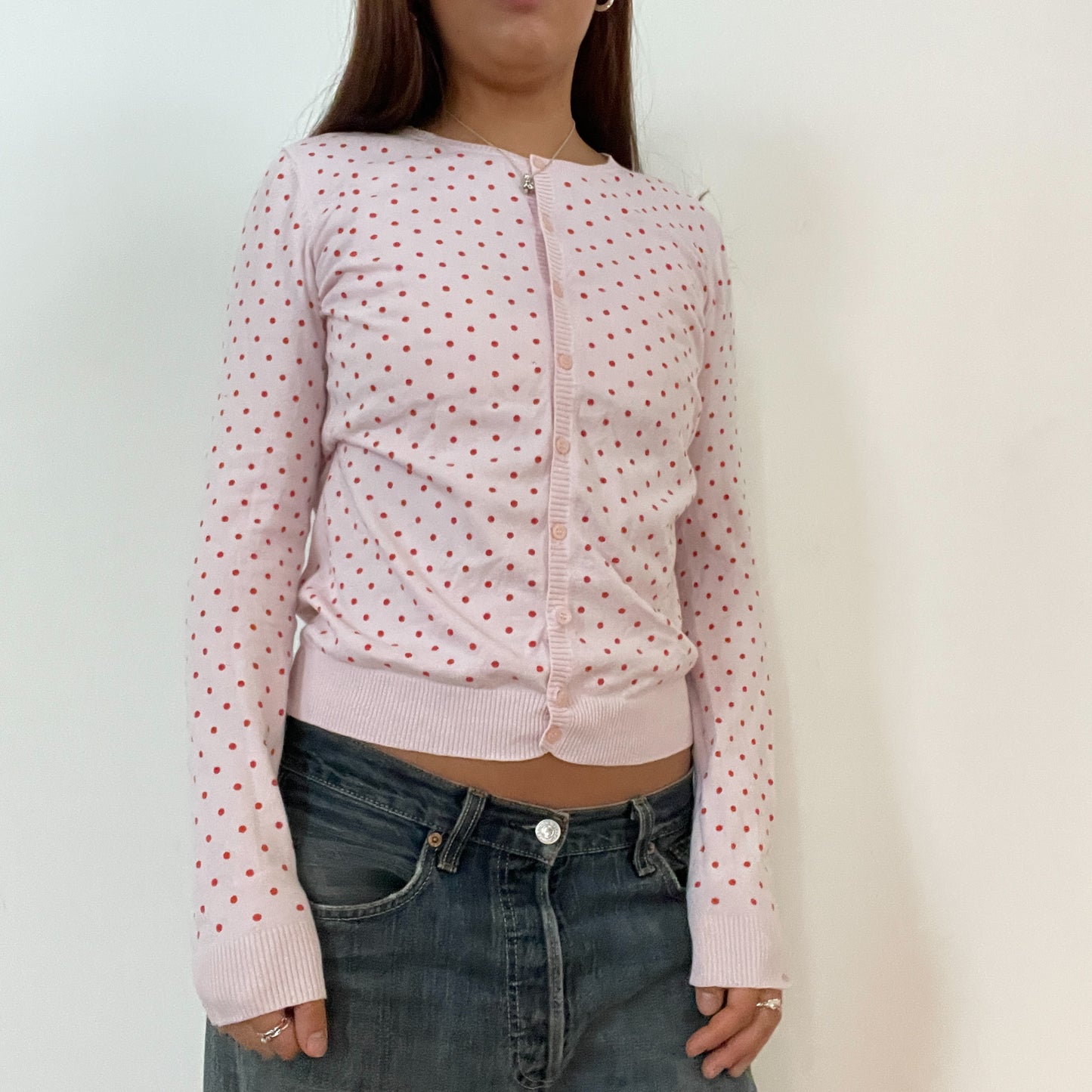 Vintage Baby Pink Polka Dot Cardigan