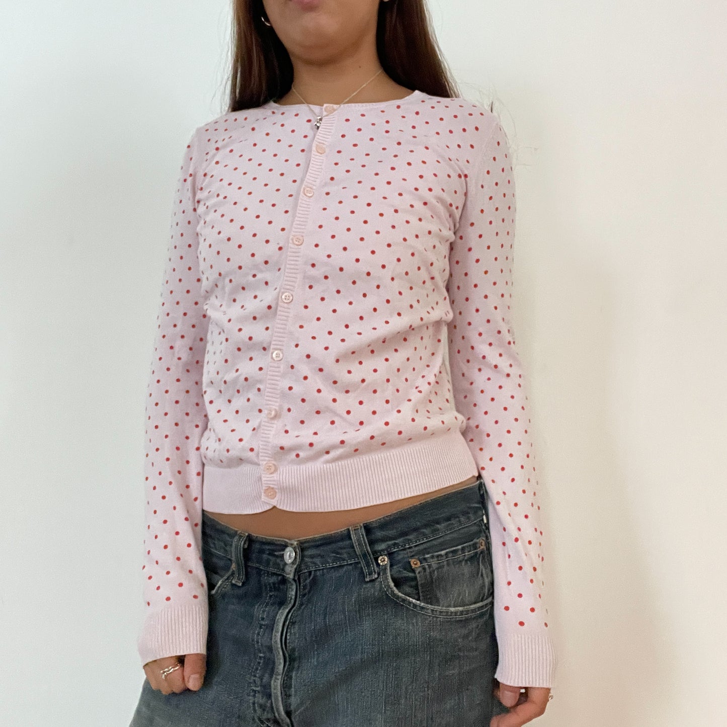Vintage Baby Pink Polka Dot Cardigan