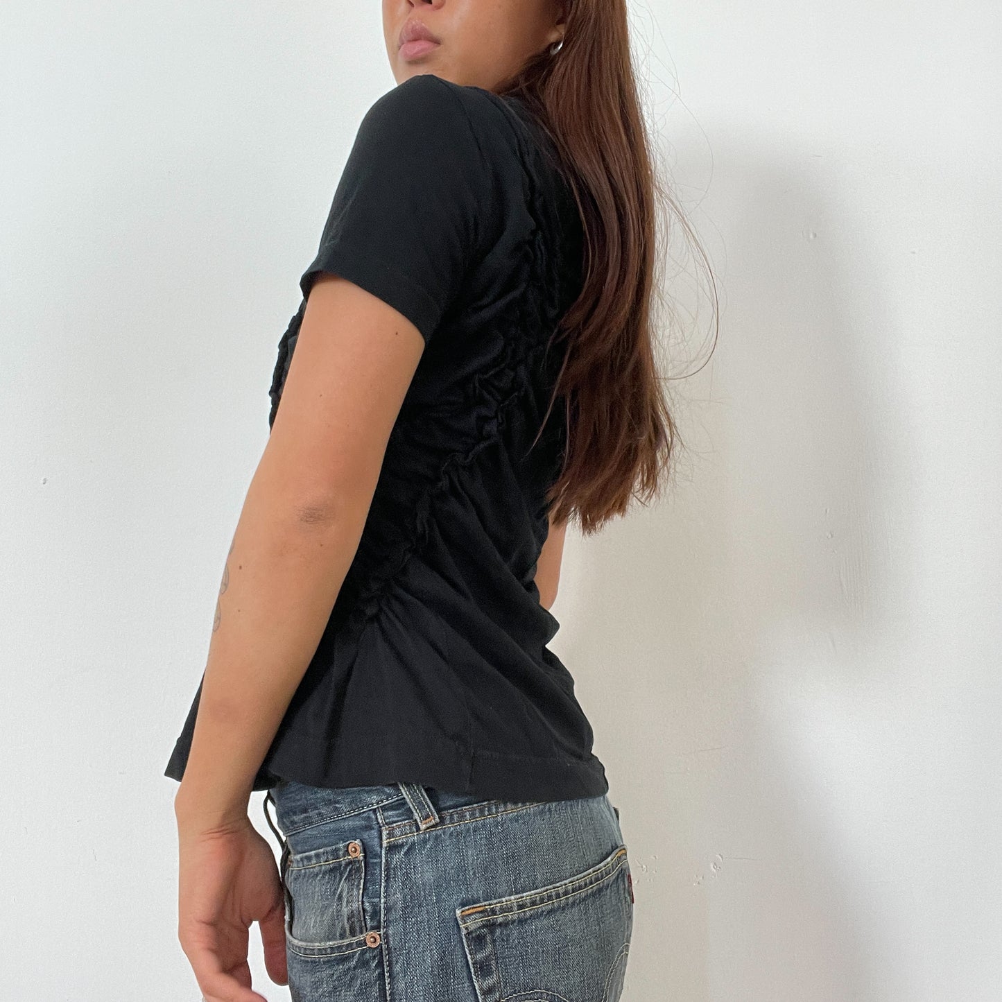 Black Ruched Baby Tee