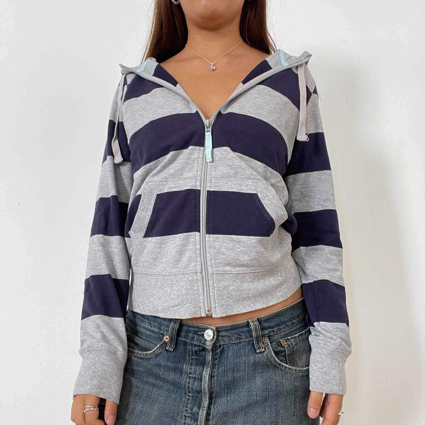 Navy And Grey Stripy Hoodie