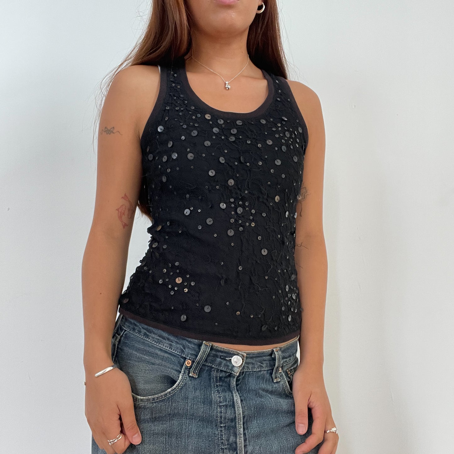 Vintage Black Sequin Vest Top