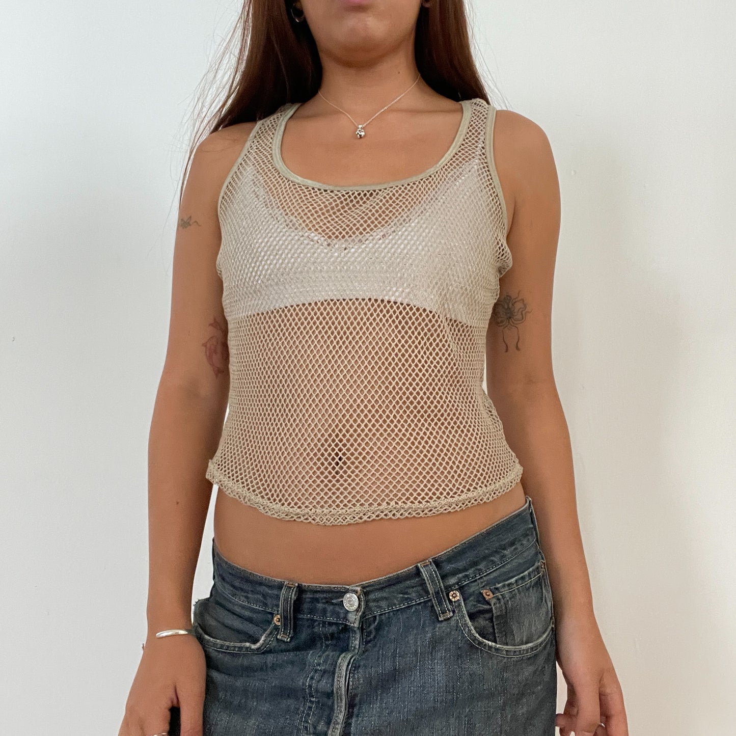 Vintage Brown Beige Fishnet Vest