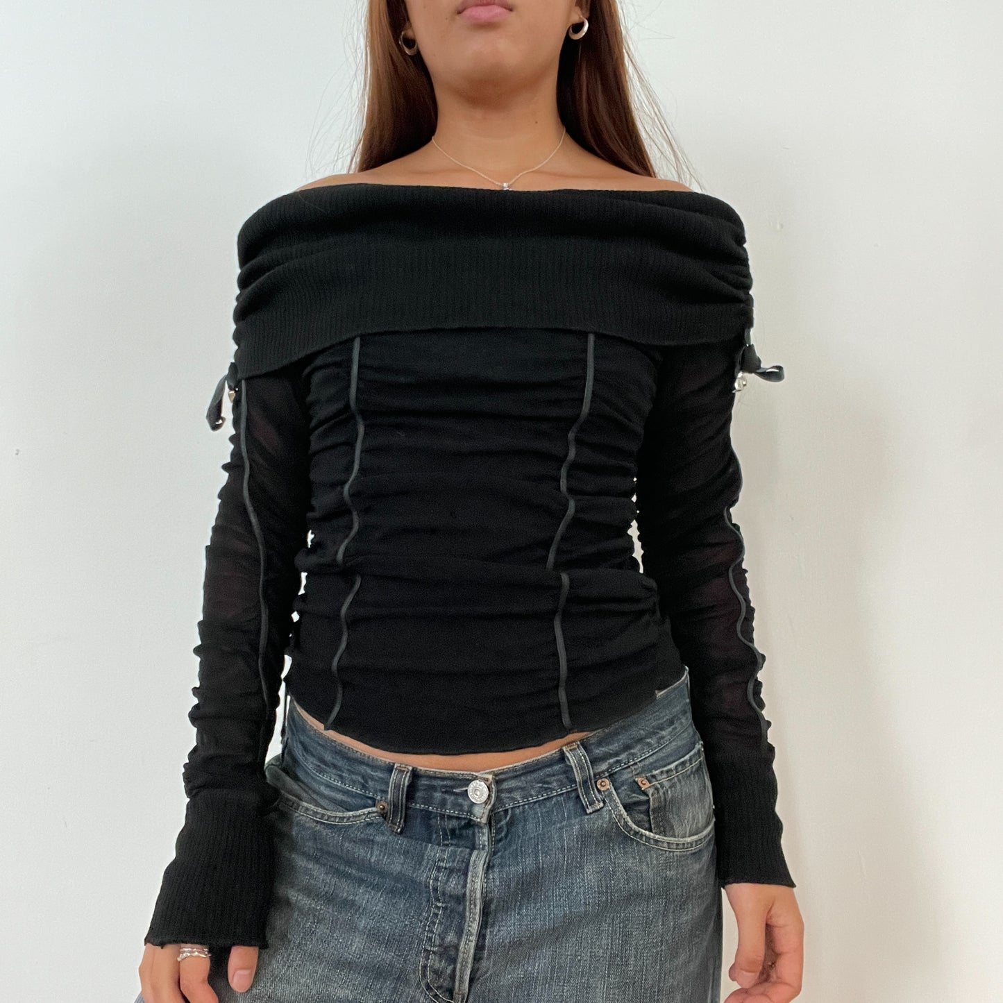 Vintage Black Knitted Off The Shoulder Top