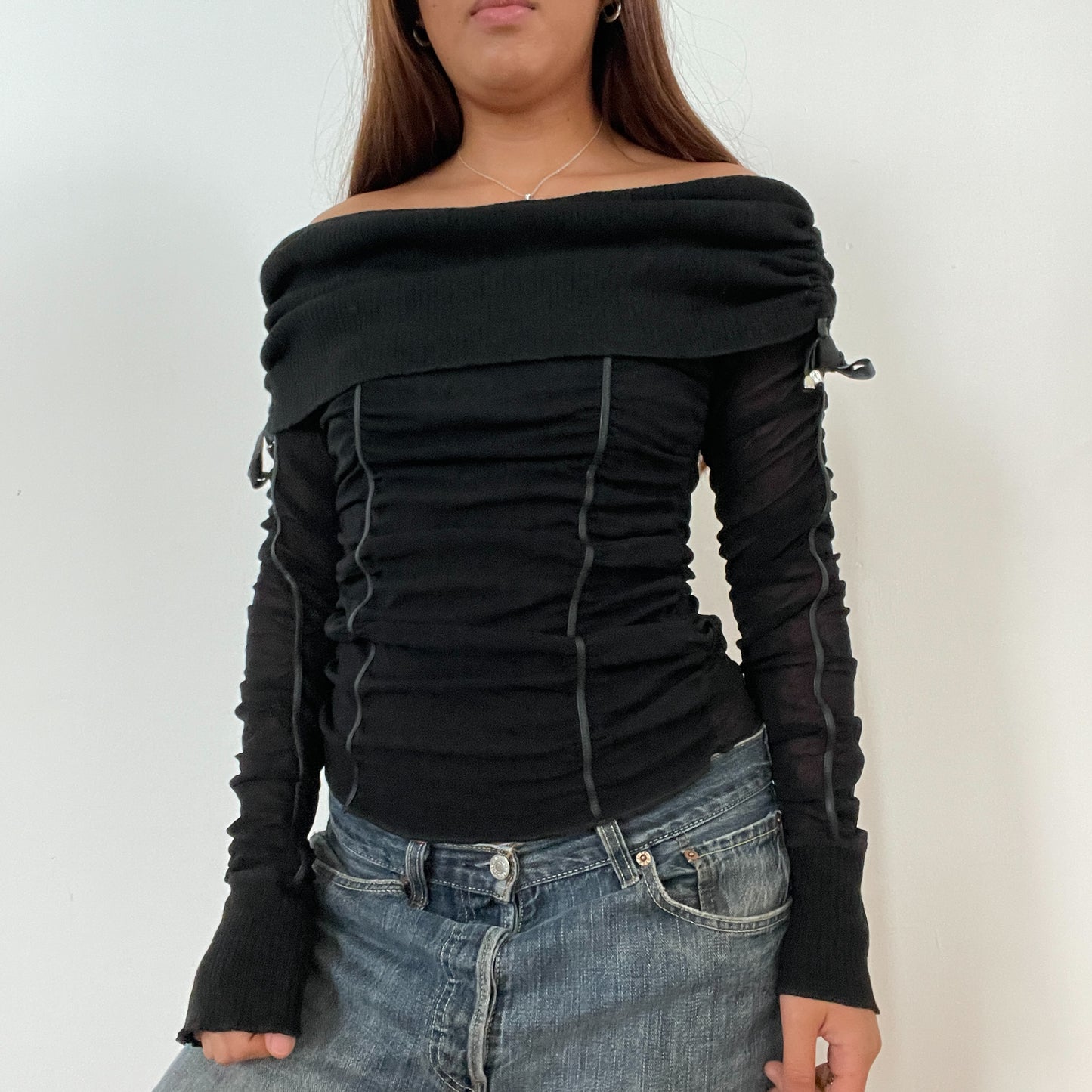 Vintage Black Knitted Off The Shoulder Top