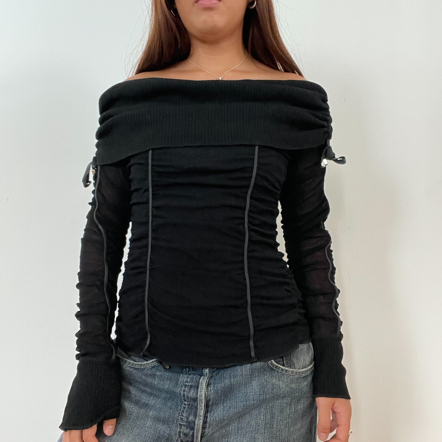 Vintage Black Knitted Off The Shoulder Top