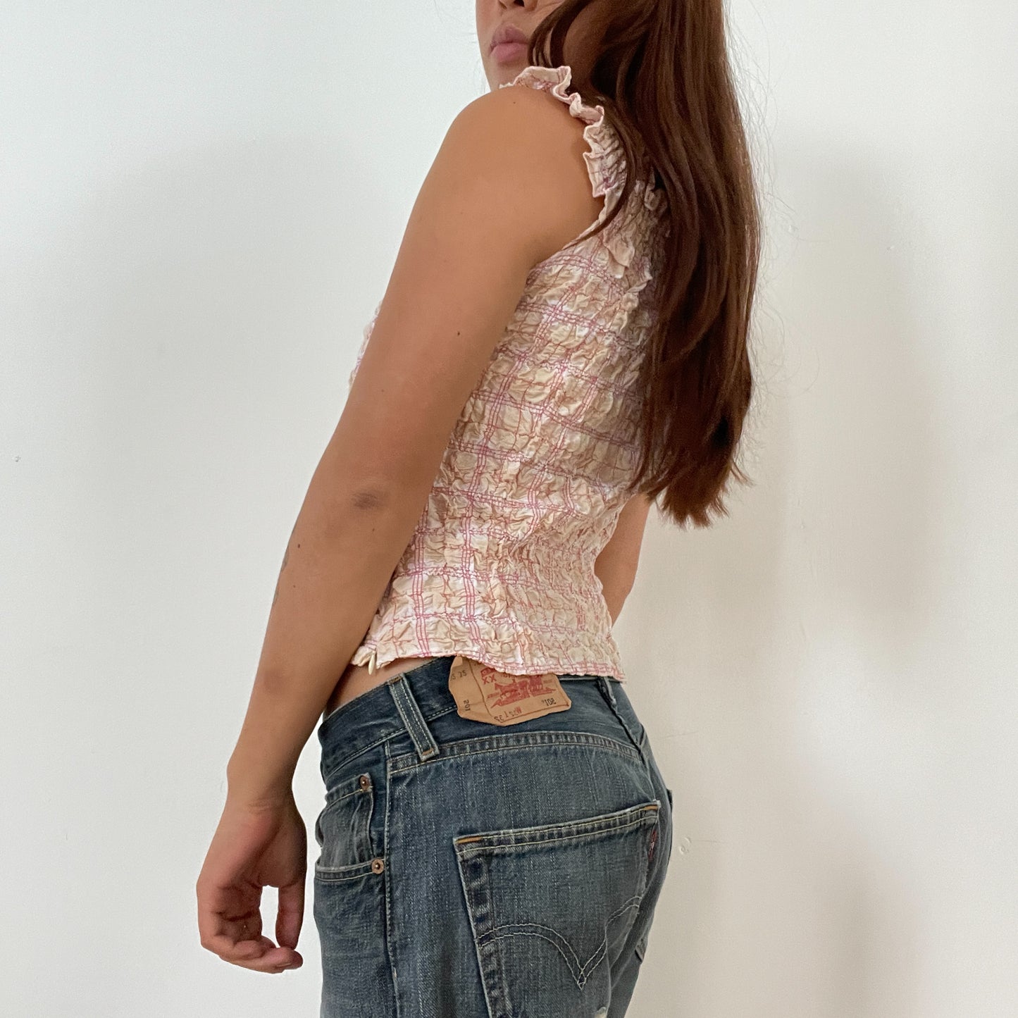 Vintage Pink And Orange Ruffle Textured Vest Top