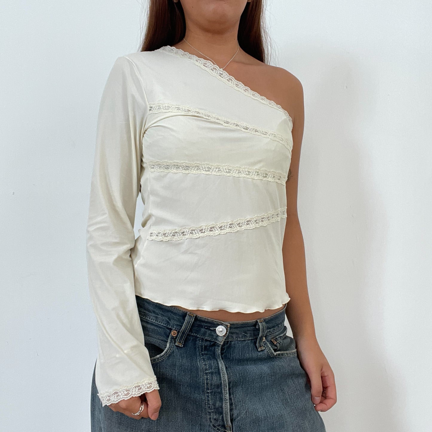 Vintage White/Cream One Shoulder Top